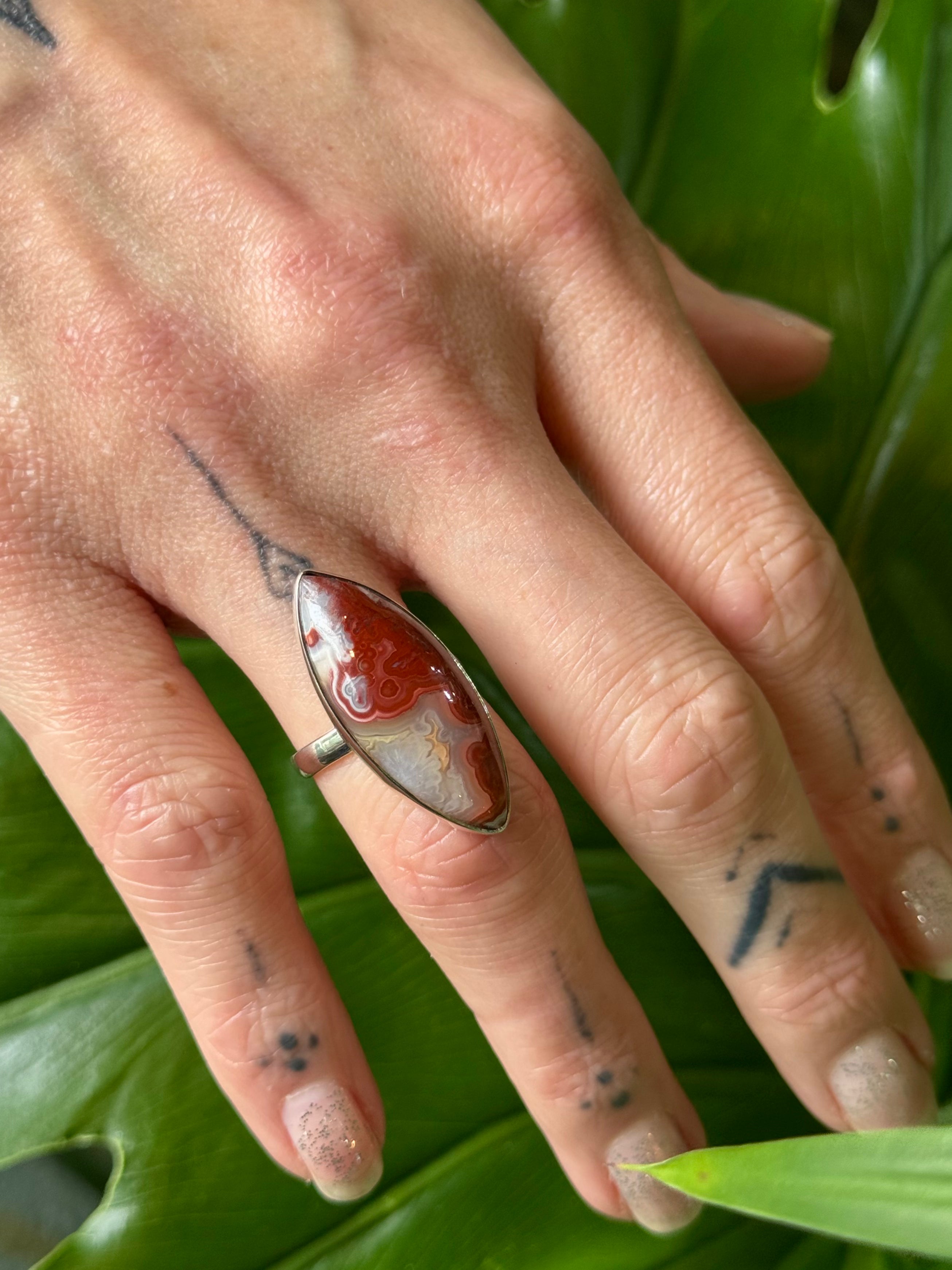 •CRAZY LACE AGATE - EYE• silver ring (size 7)
