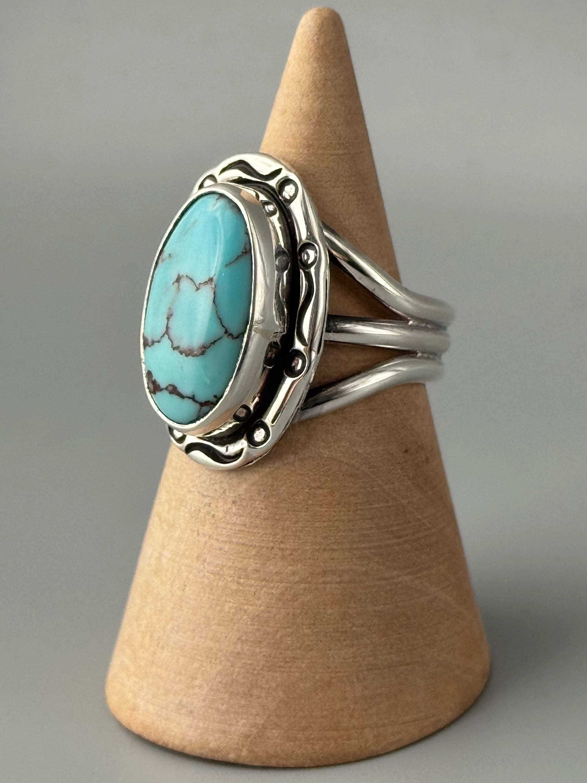•EGYPTIAN TURQUOISE - SMUDGE• Navajo silver ring (size 7.75)
