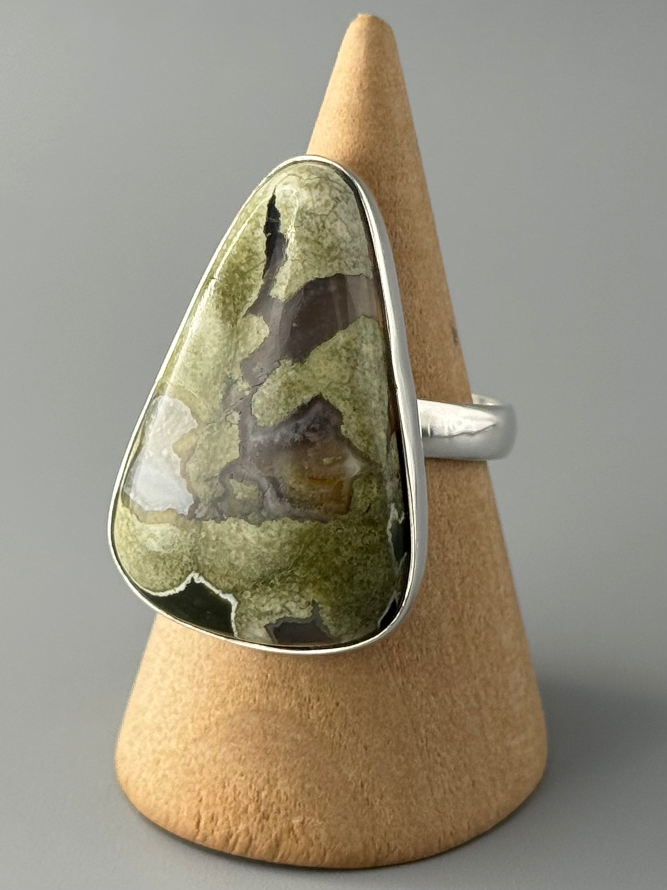 •RAINFOREST JASPER - TEAR• simple bezel silver ring (size 9)