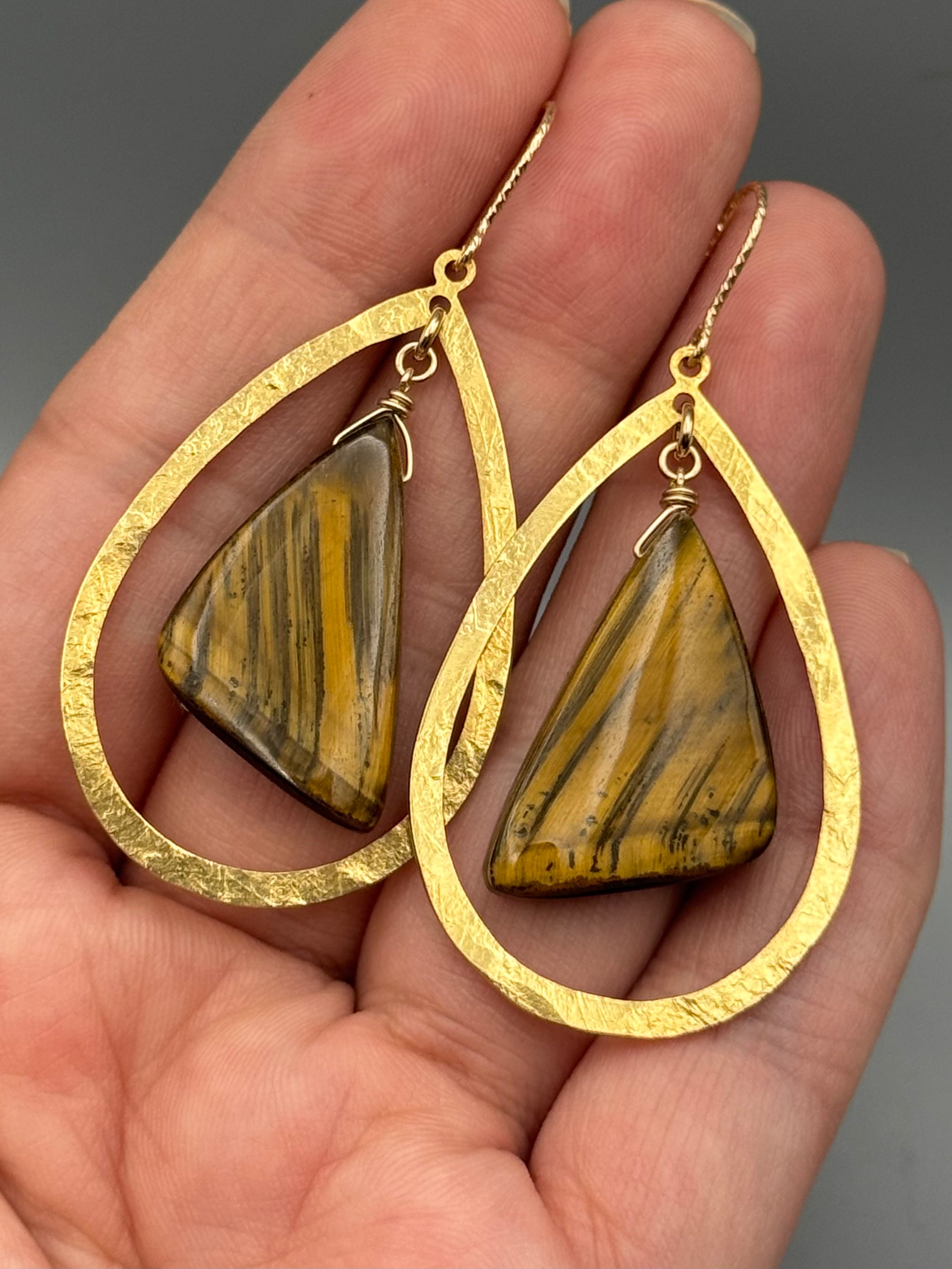 •AURA• tiger eye wing + gold earrings
