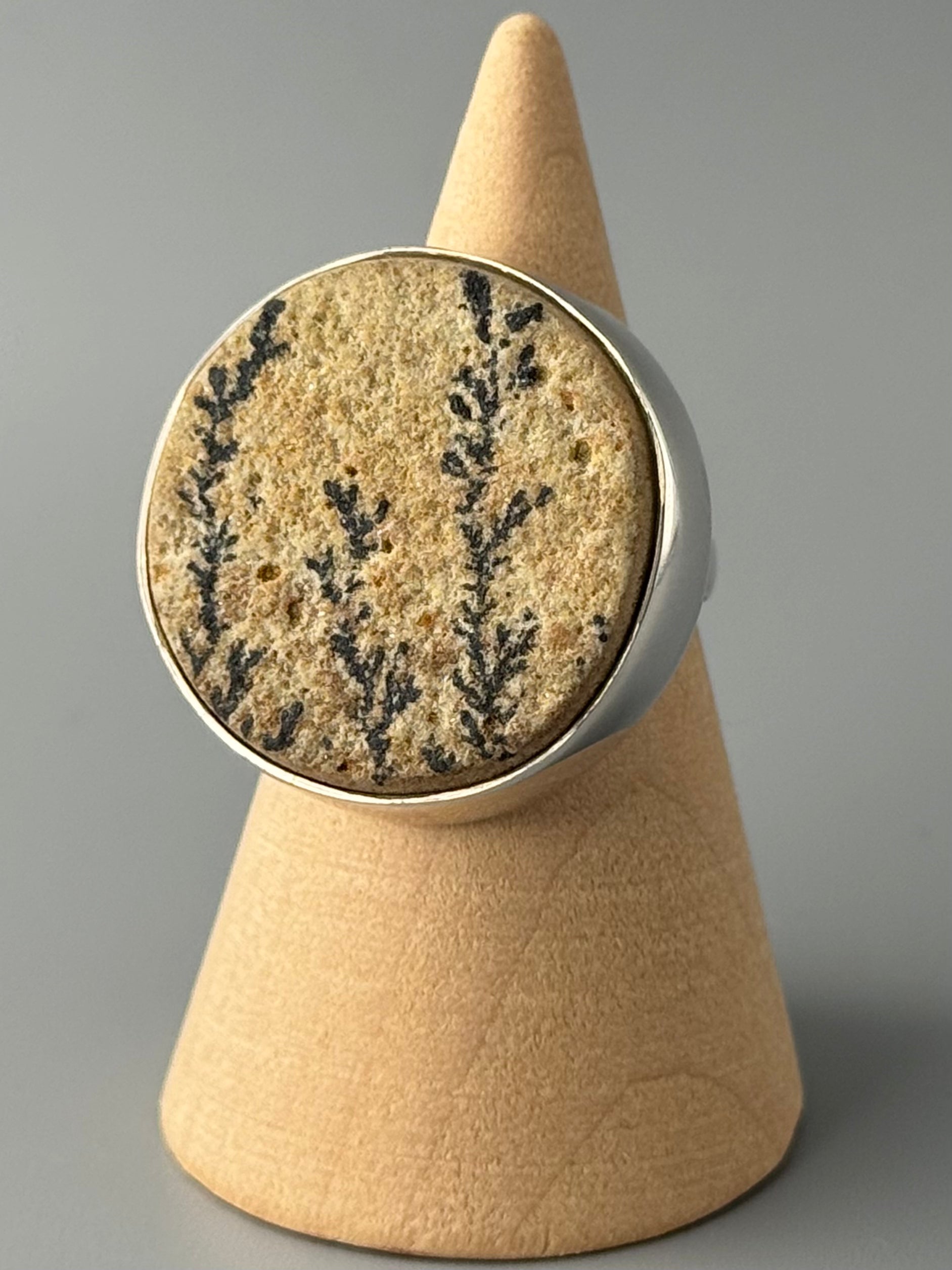 •DENDRITIC SANDSTONE - ROUND• simple bezel silver ring (size 6.75)