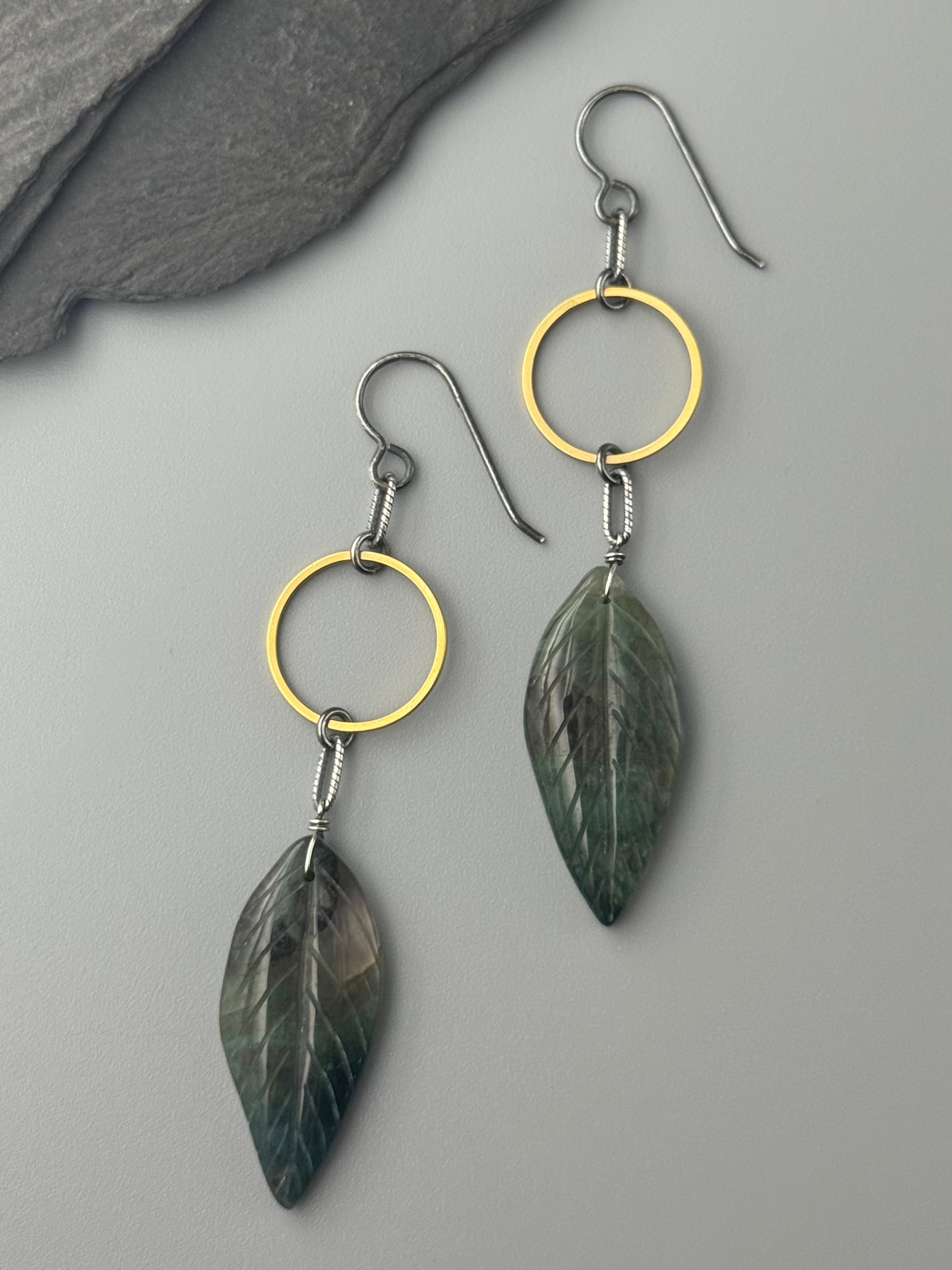 •ESPY• moss agate + mixed metal earrings