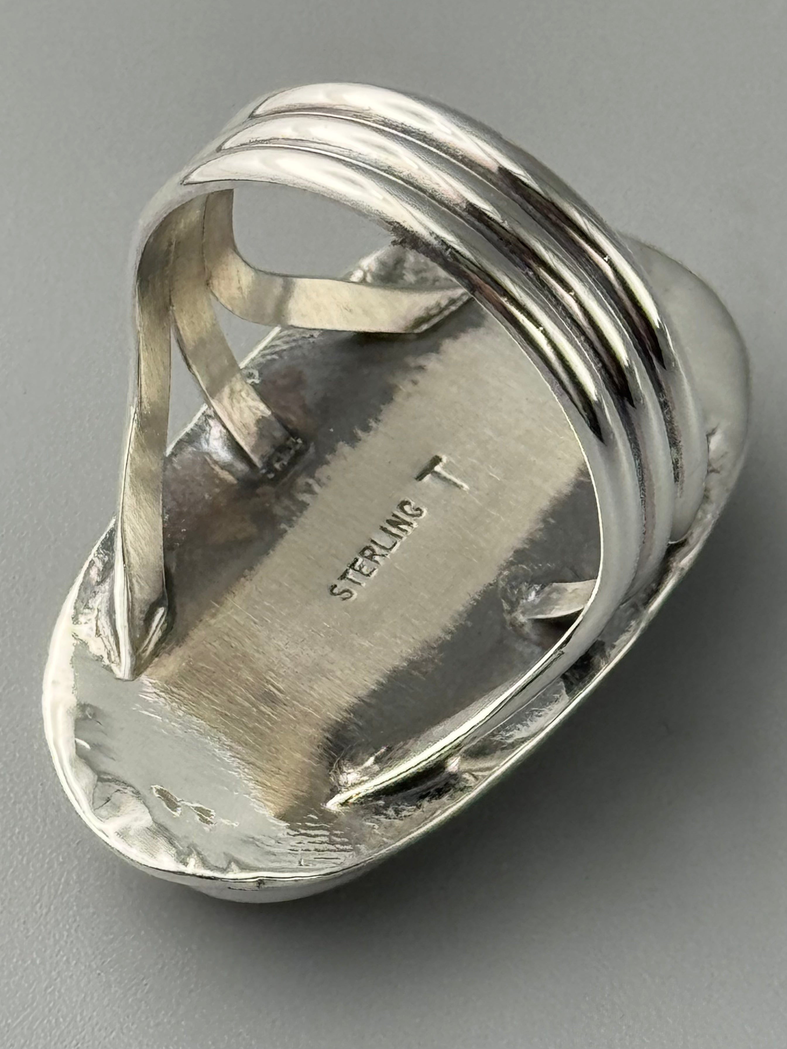 •BLACKJACK TURQUOISE - SHÁ• Navajo silver ring (size 10.25)