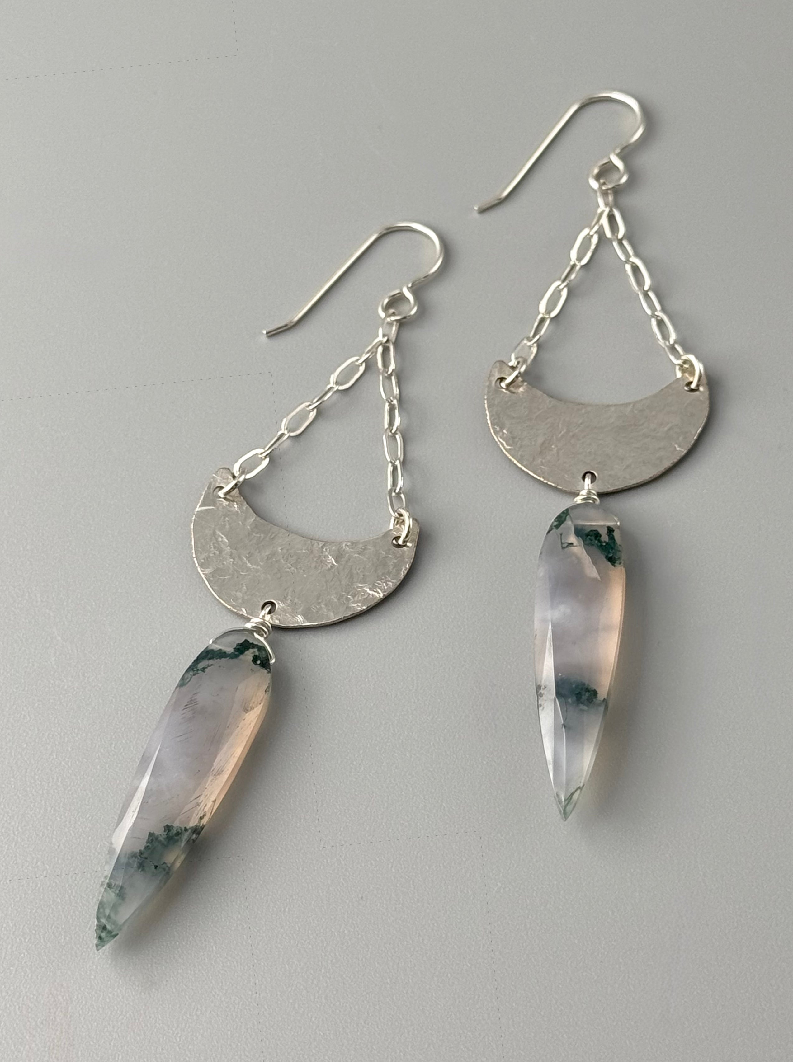 •MOON SHADOW SWING• moss agate + silver earrings