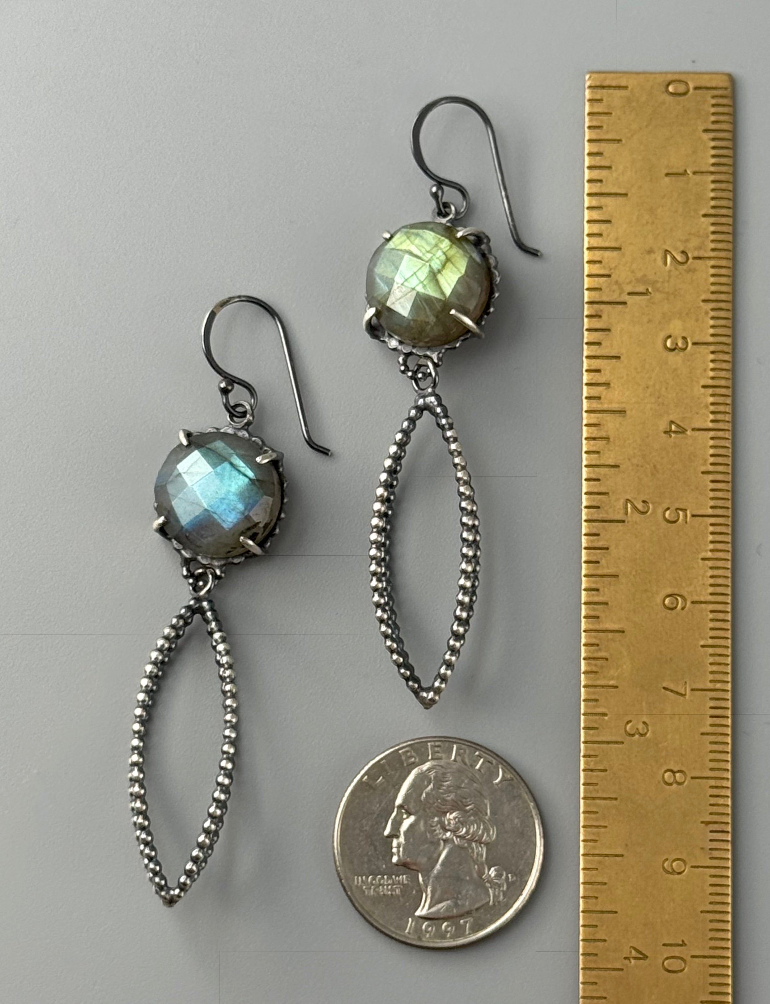 •CAGED• labradorite + silver dangle earrings
