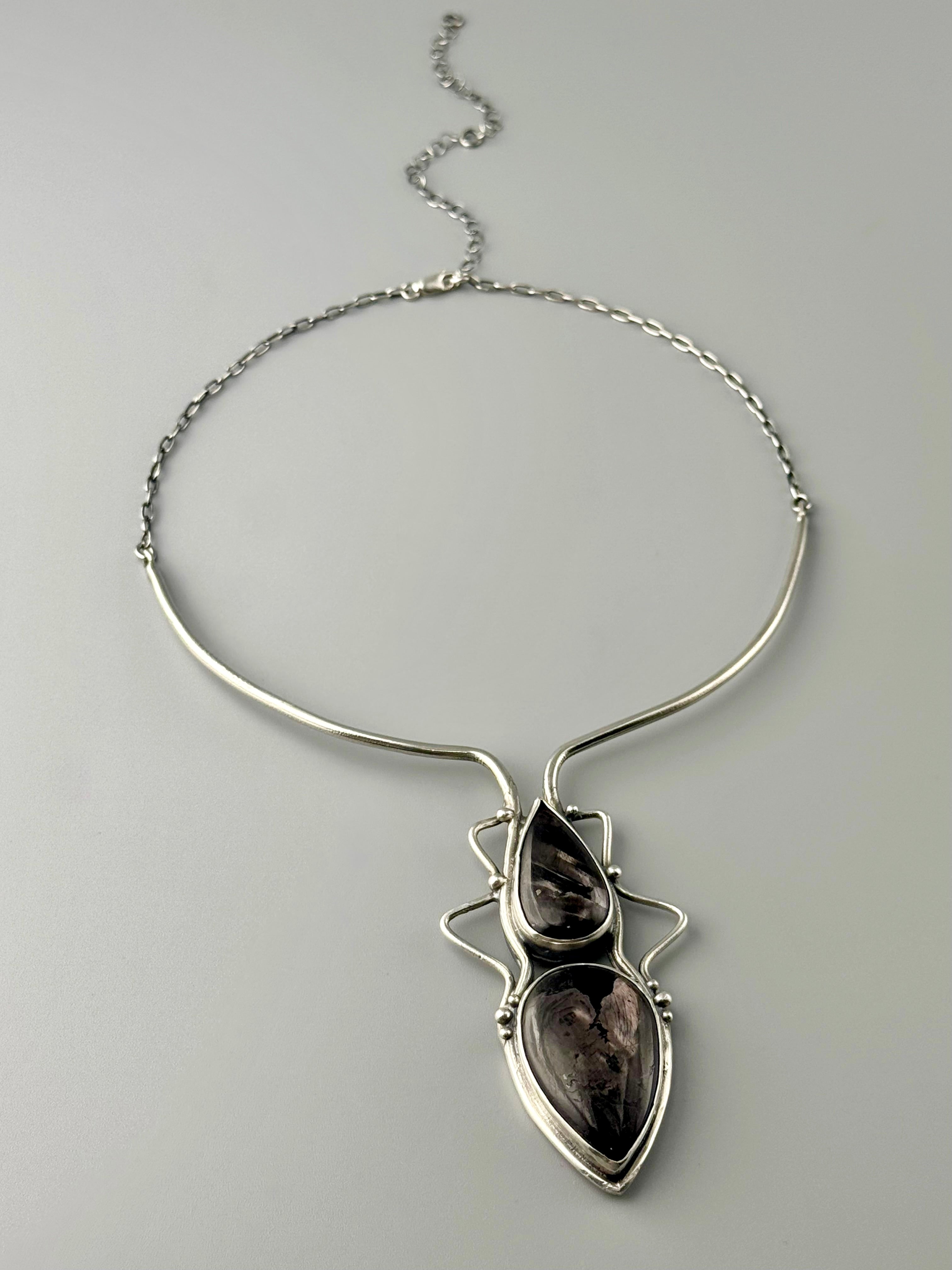 •GROUNDED IN POWER• hypersthene + silver cuff necklace (16" - 20" long)