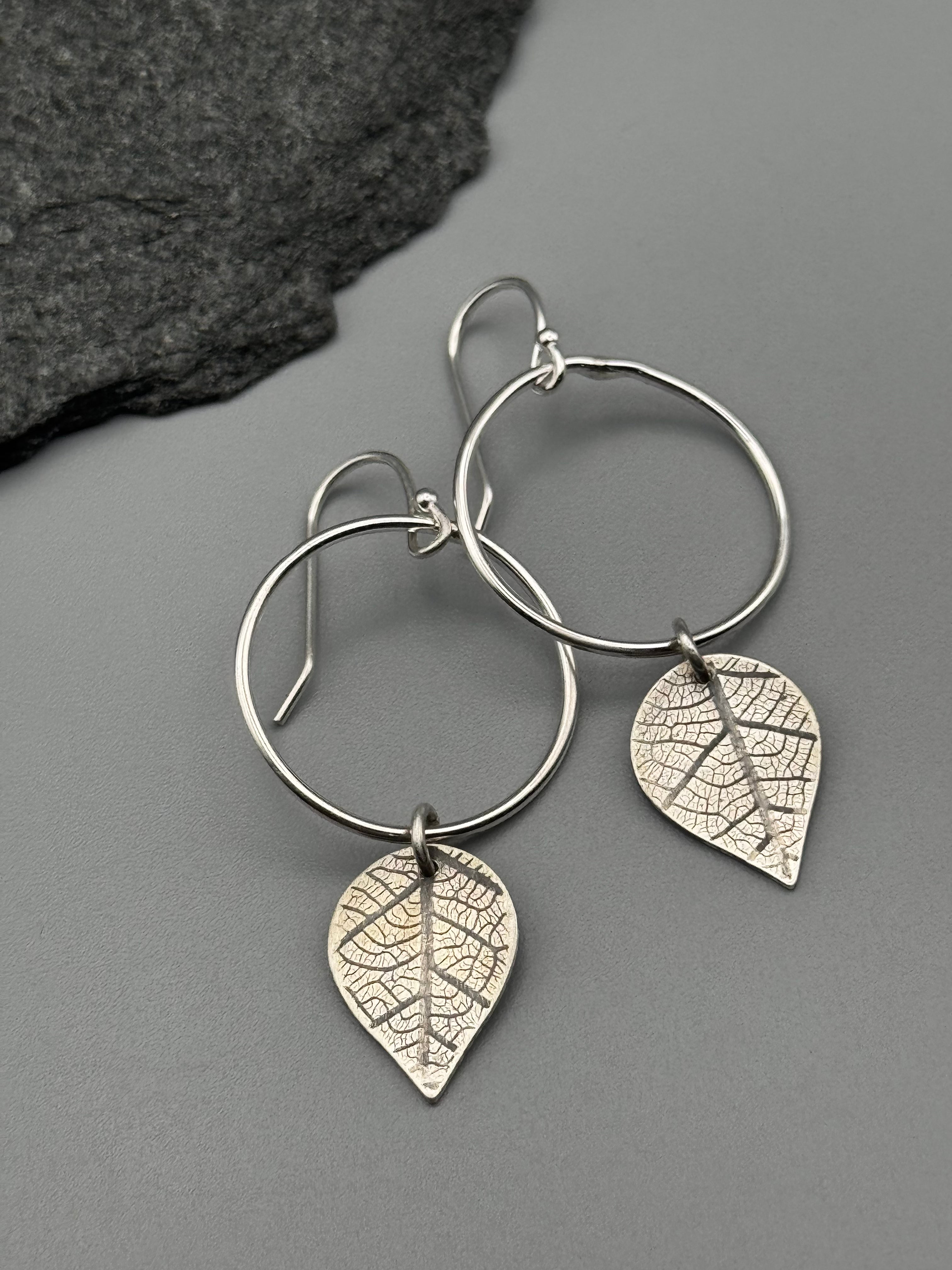 •LEAF MOON• silver dangle earrings