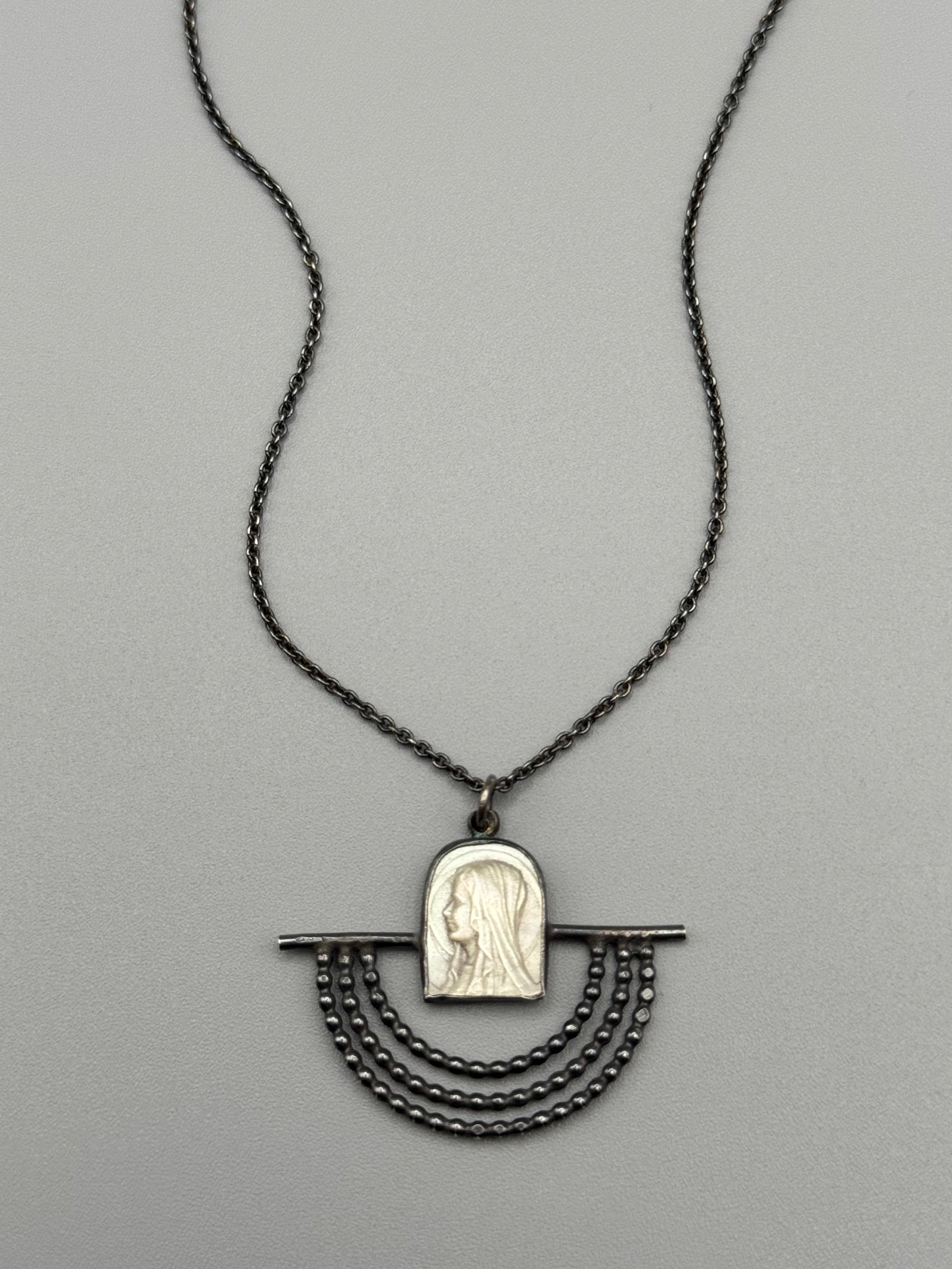 •MARY• mother of pearl + silver cameo necklace (18.5" long)