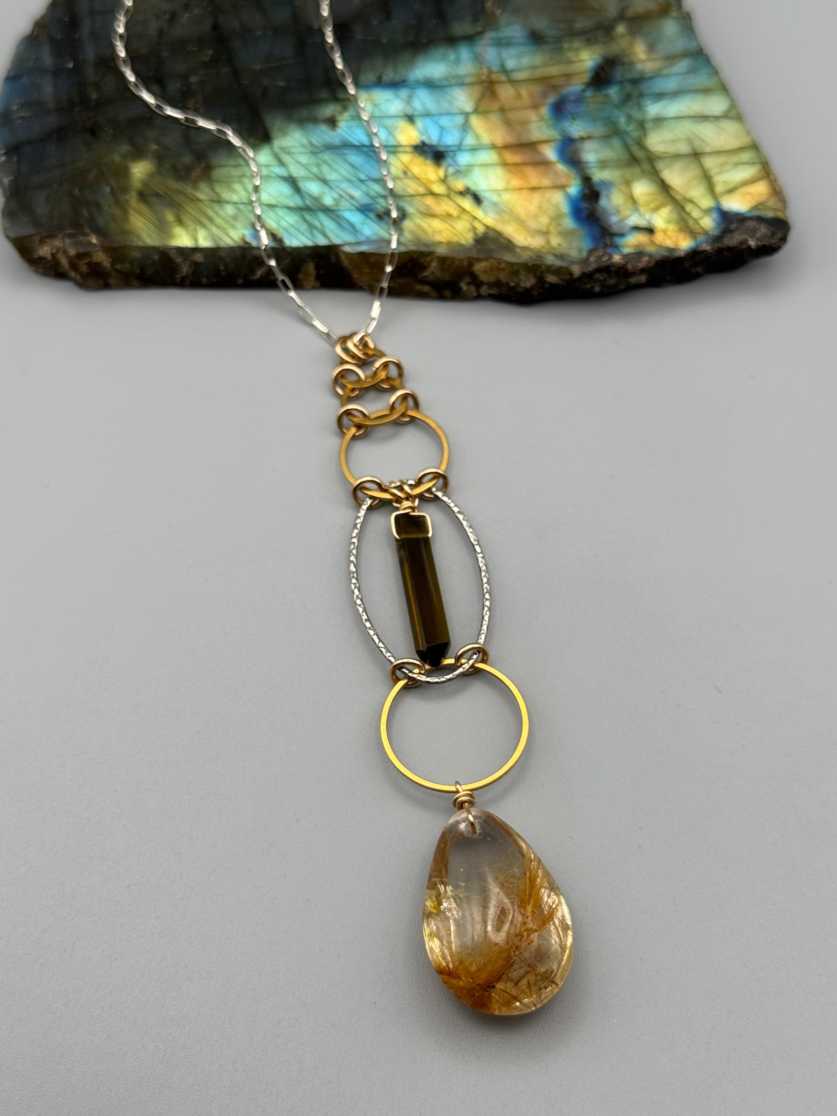 •EOWYN• tourmaline + rutilated quartz mixed metal necklace (26"-28" long)