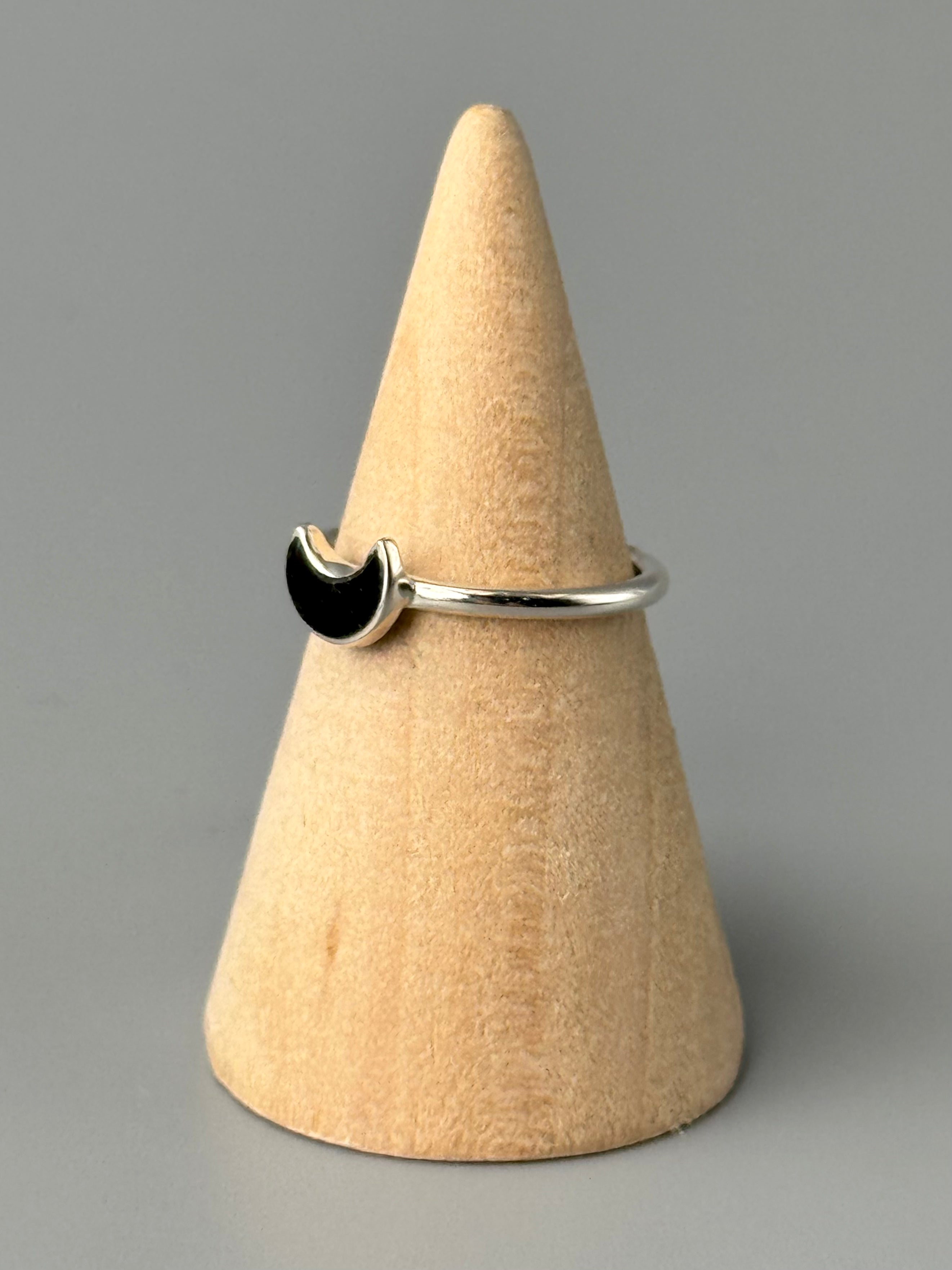 •BLACK TOURMALINE - LIL' CRESCENT• silver ring (various sizes)