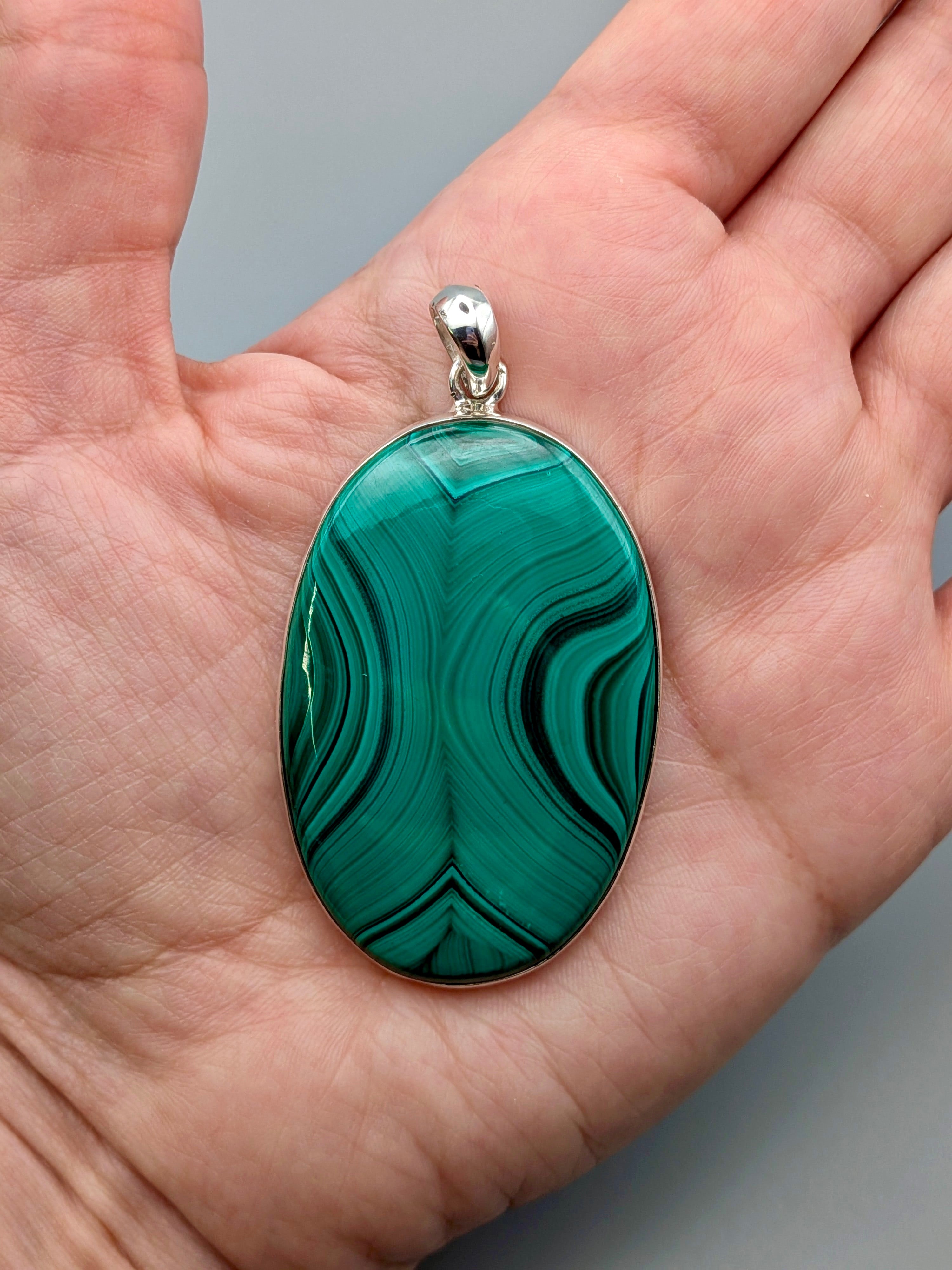 •MALACHITE - LARGE OVAL• sterling silver pendant