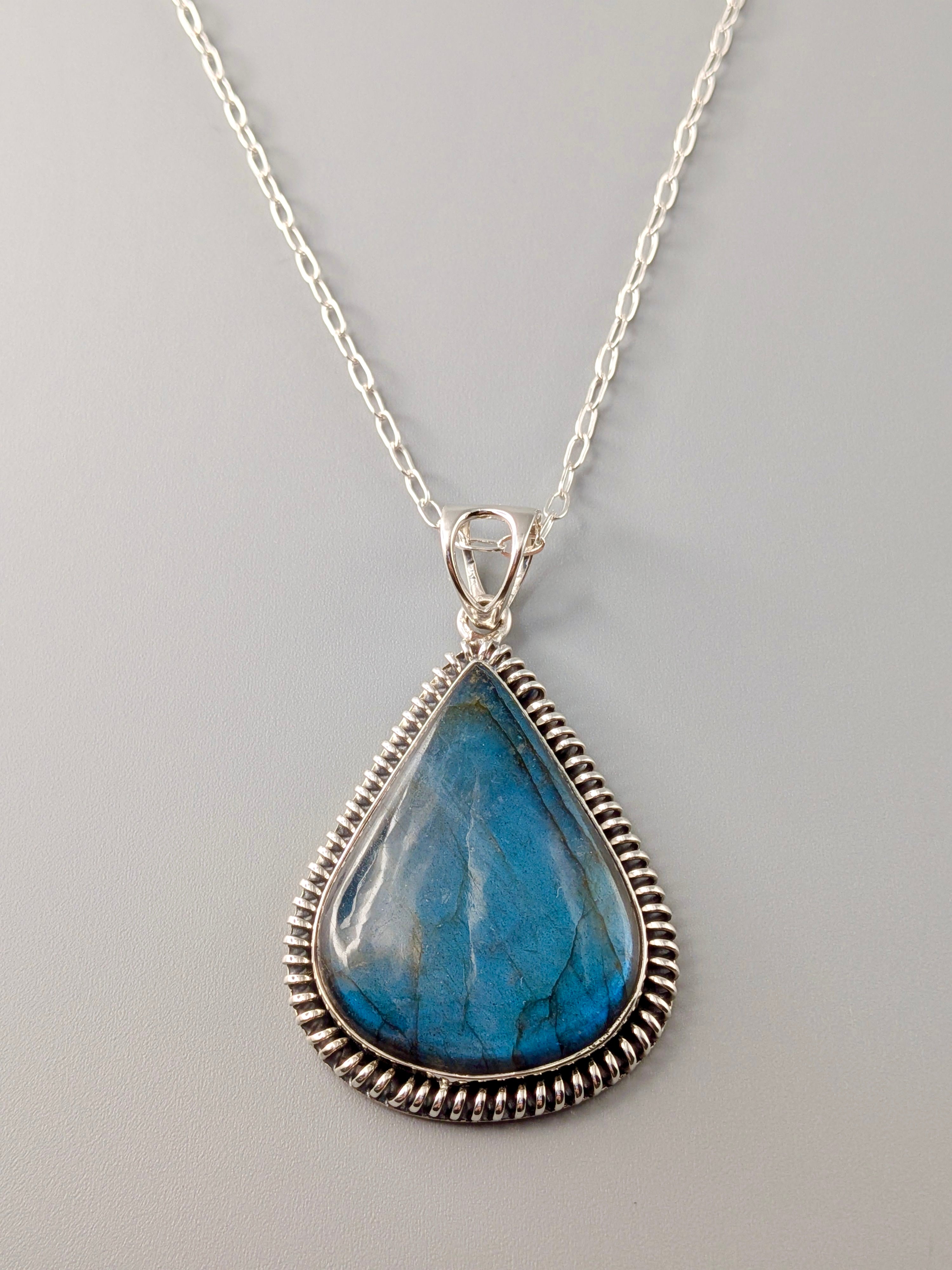 •LABRADORITE TEAR - COILED• sterling silver pendant