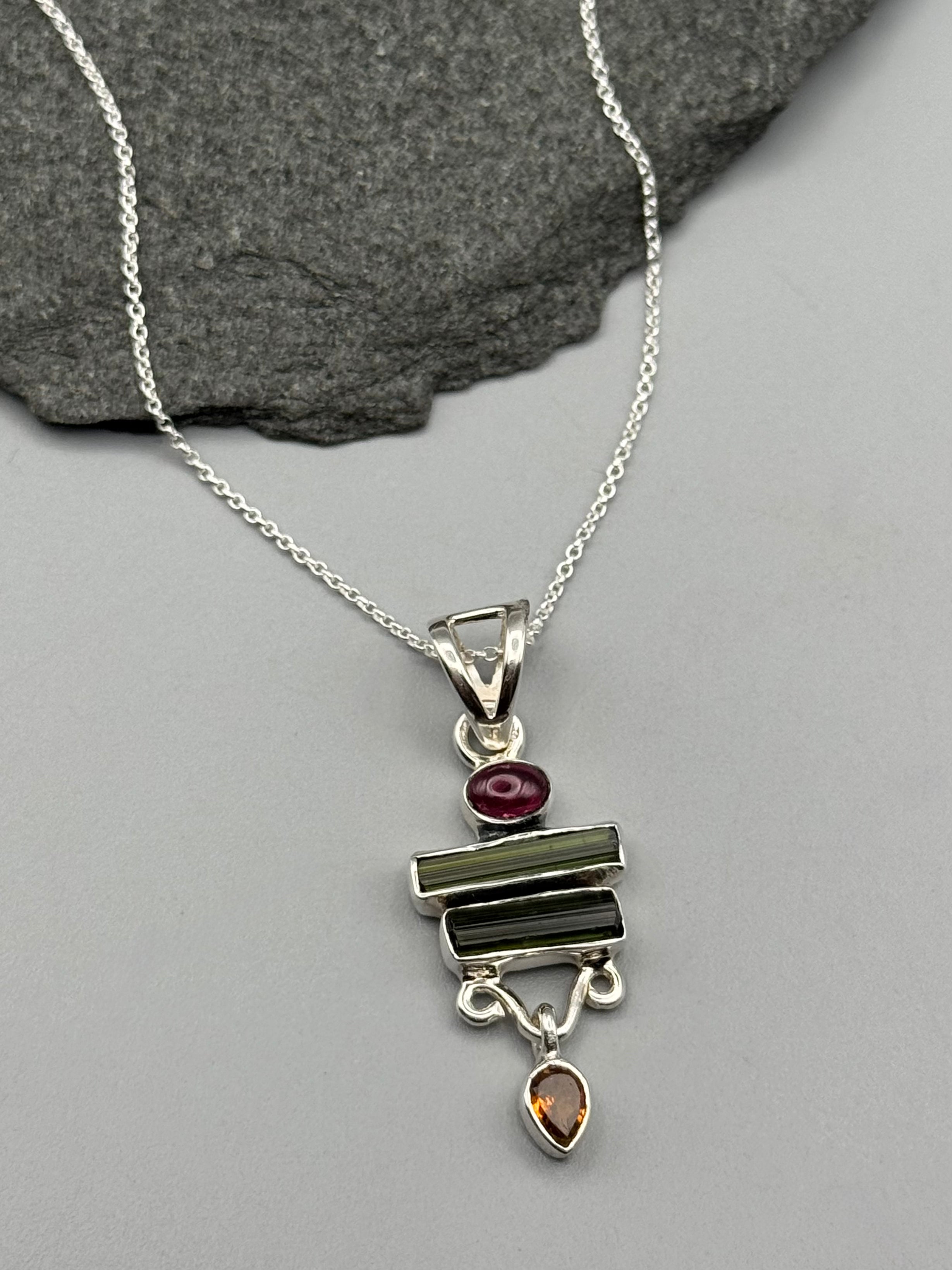 •TOURMALINE STACK• sterling silver necklace (18" long)