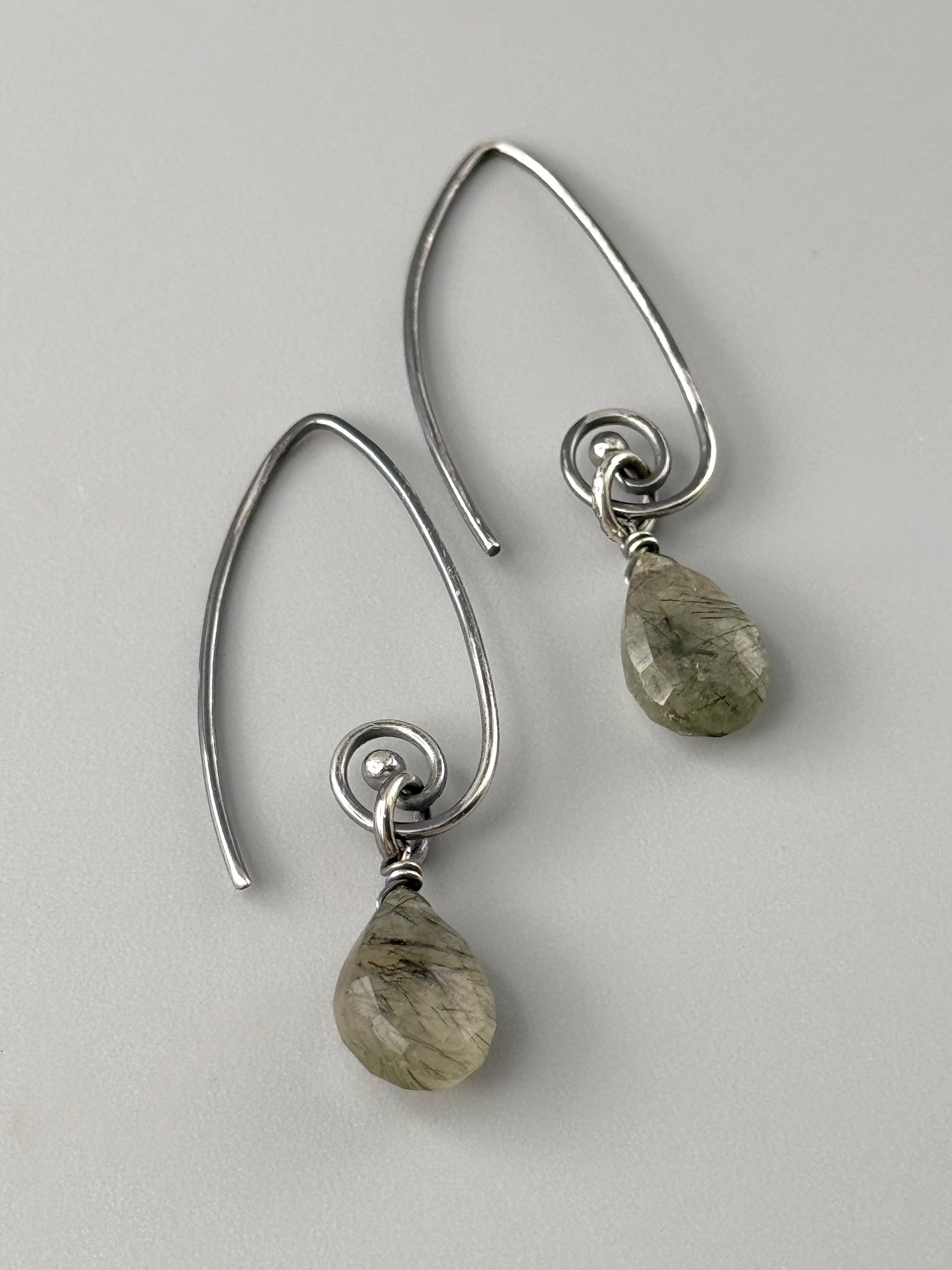 •UNDERCURRENT• green tourmalinated quartz + silver earrings