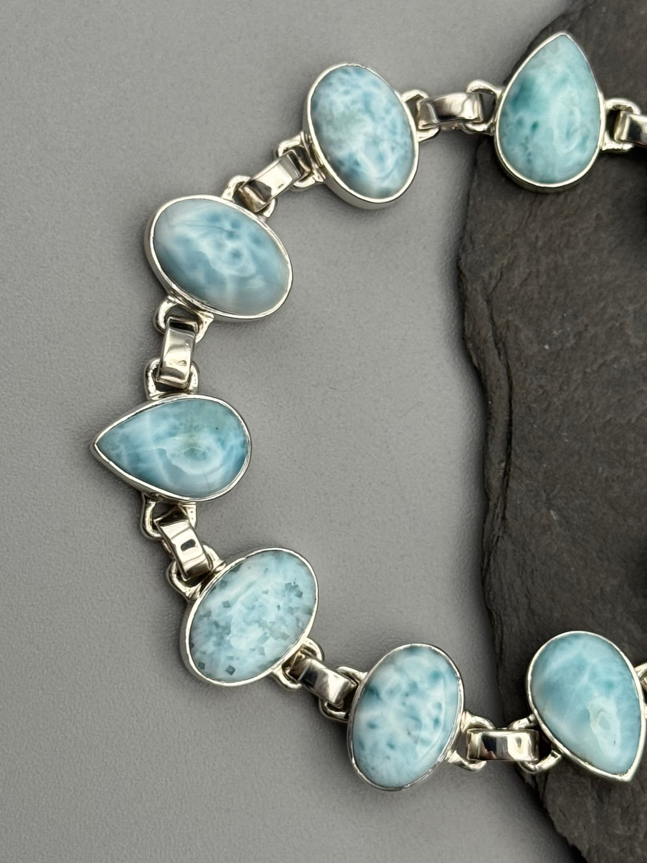 •LARIMAR - GEO MIX• linked silver bracelet (6.5" - 7.5")