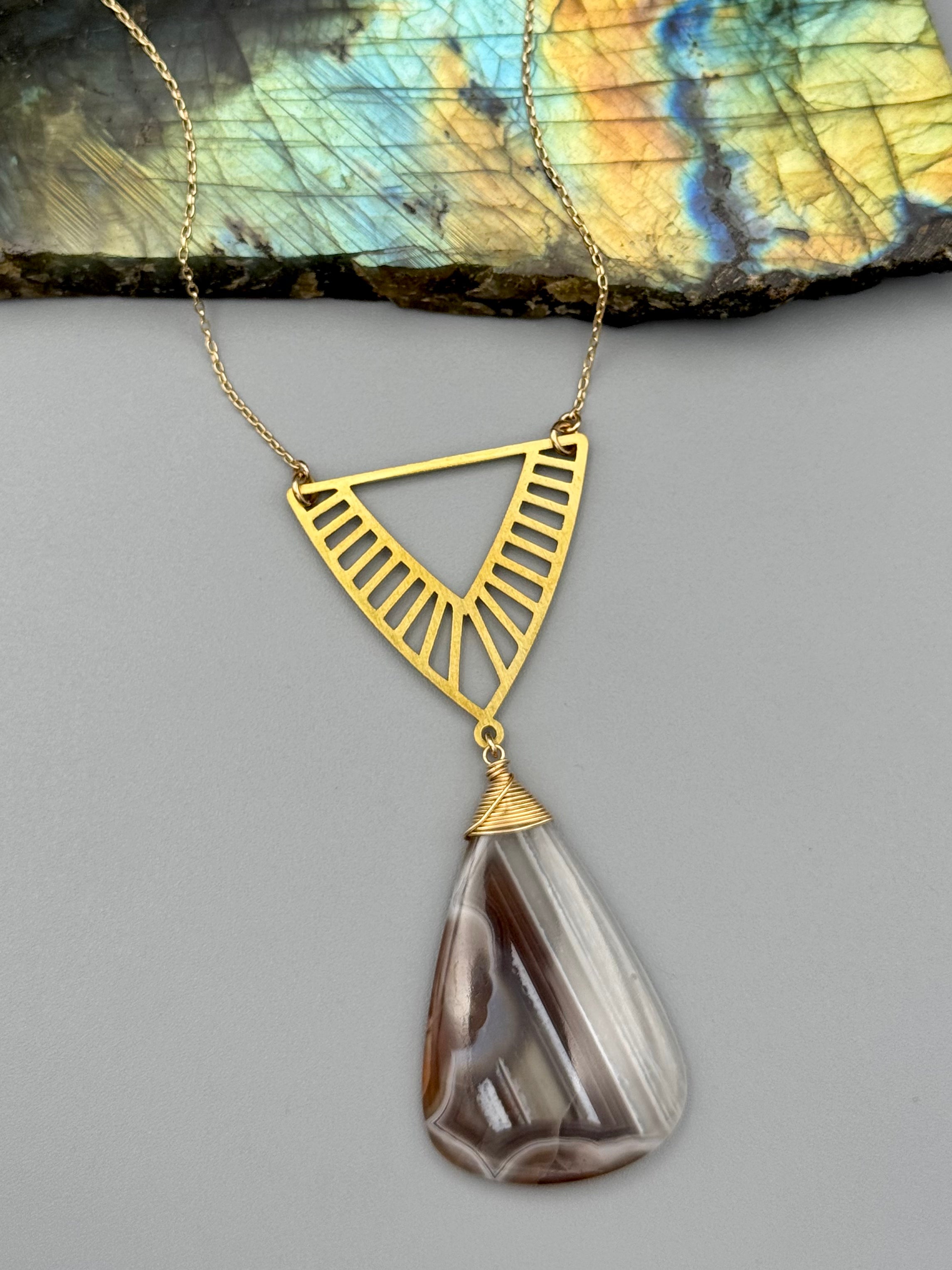 •INVOKE• botswana agate + gold necklace (16"-18" long)