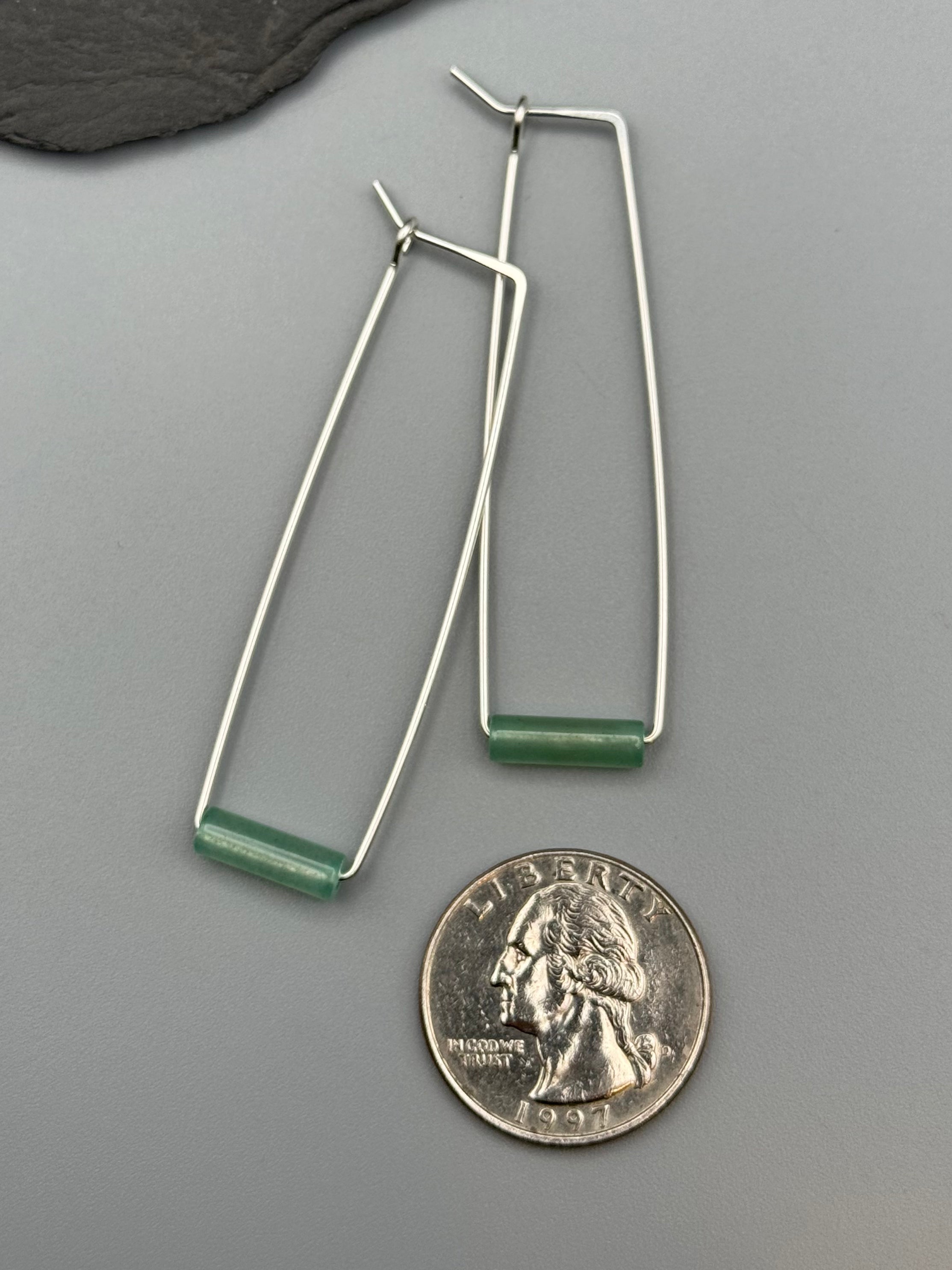 •RECTANGLE TUBE HOOP• aventurine + silver earrings