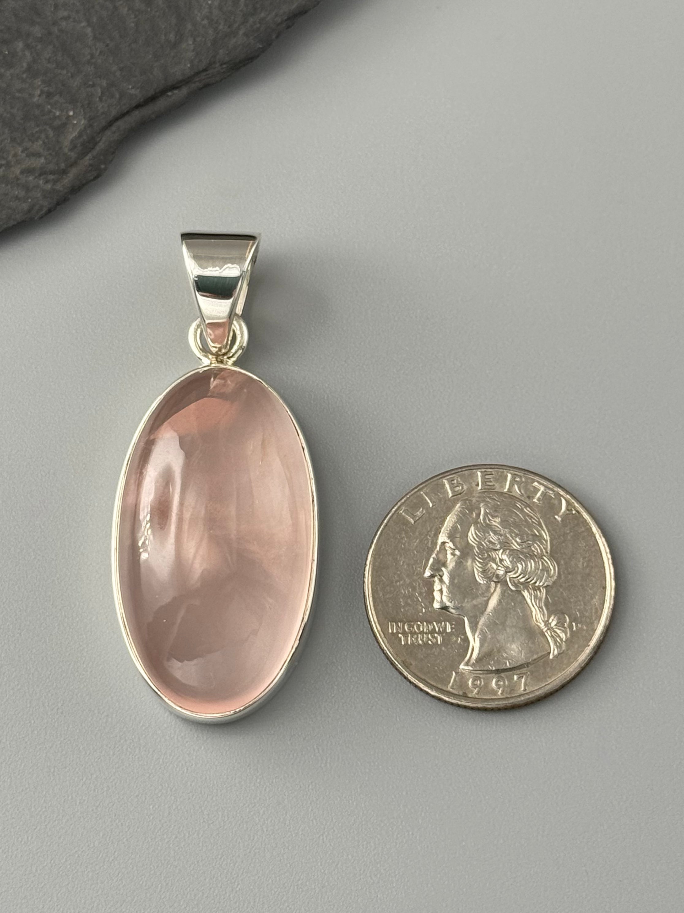 •ROSE QUARTZ - MEDIUM OVAL• sterling silver pendant