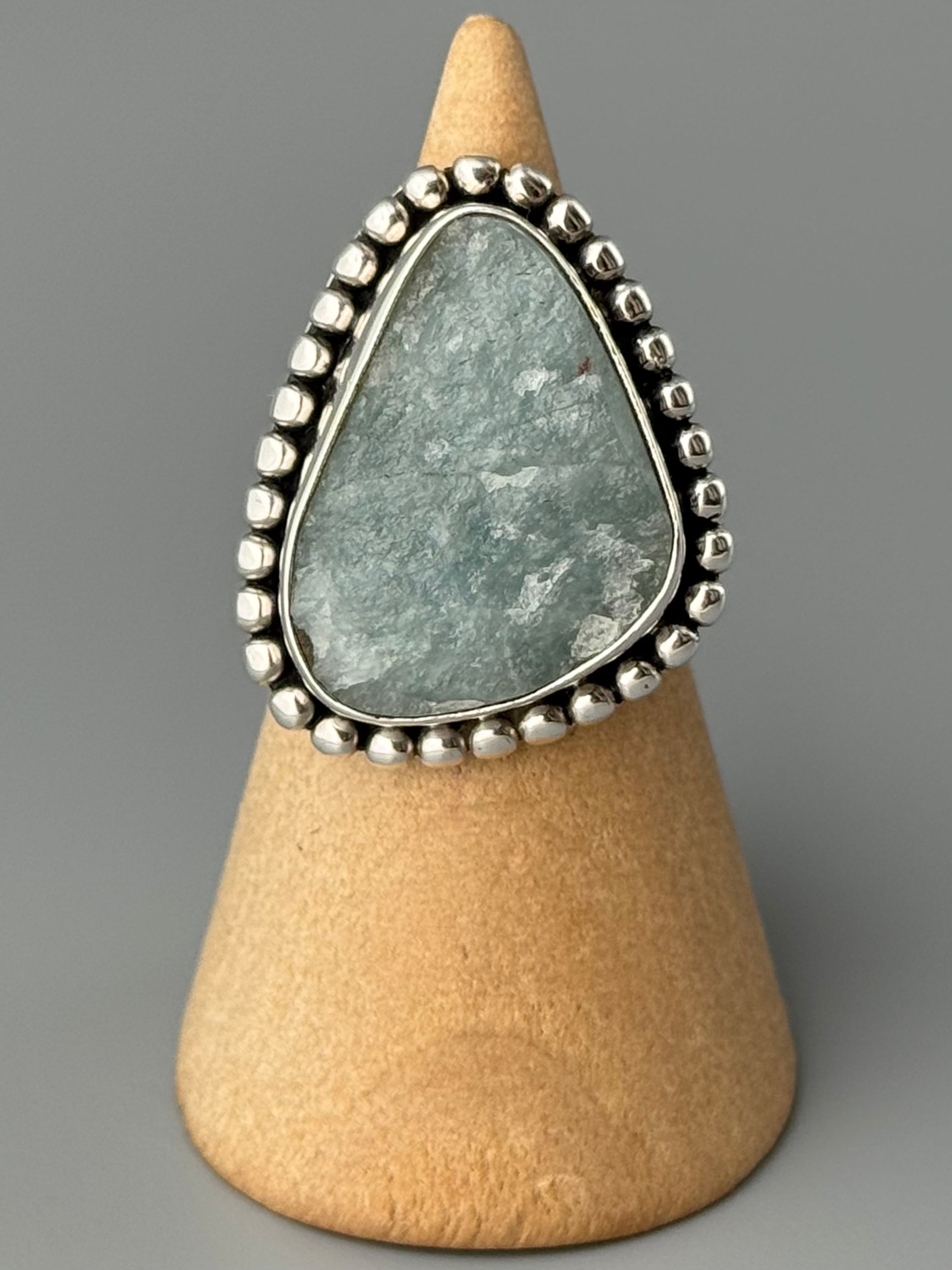 •AQUAMARINE - FREEFORM• dotted bezel silver ring (size 6)