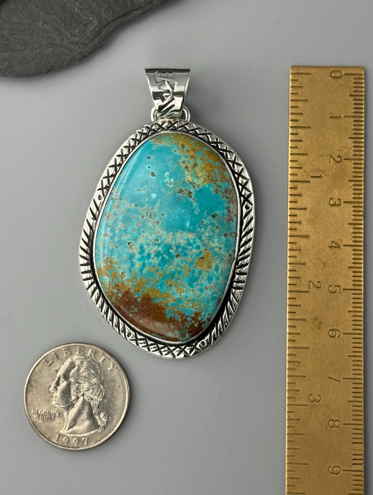 •KINGMAN TURQUOISE - SNAKE WISDOM• Navajo sterling silver pendant