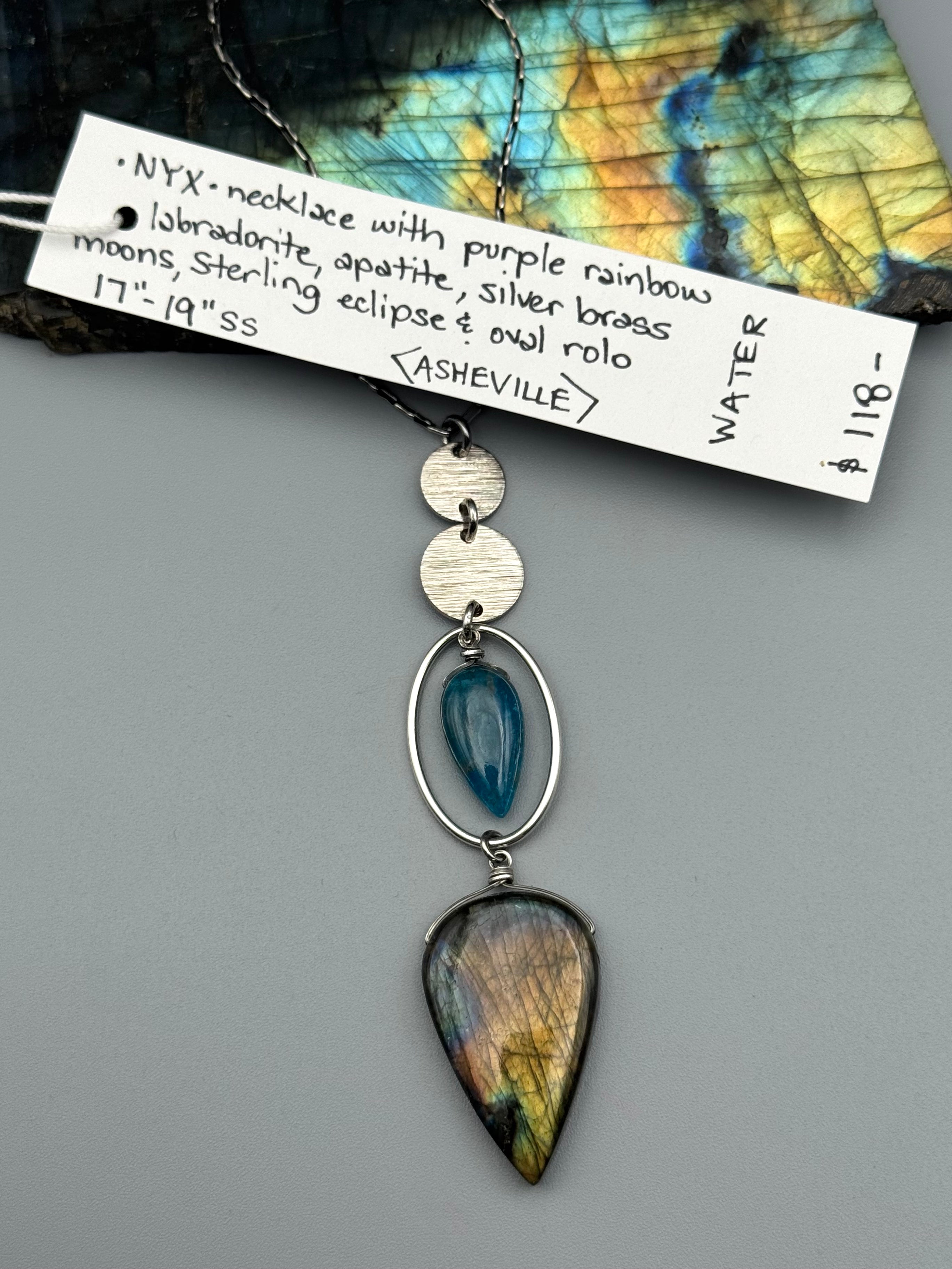 •NYX• labradorite + apatite silver necklace (17"-19" long)