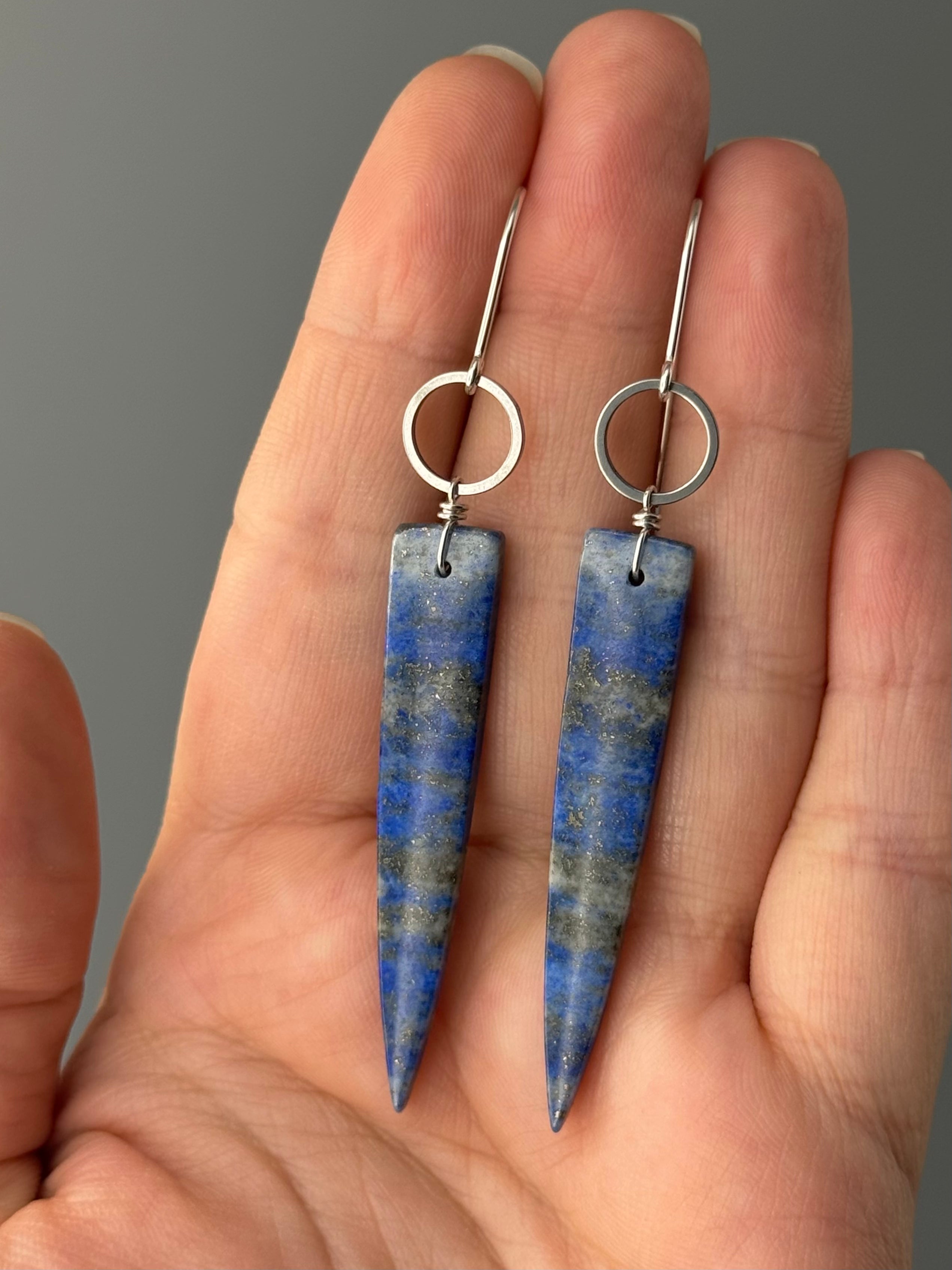 •LUNA• lapis lazuli fangs + silver earrings