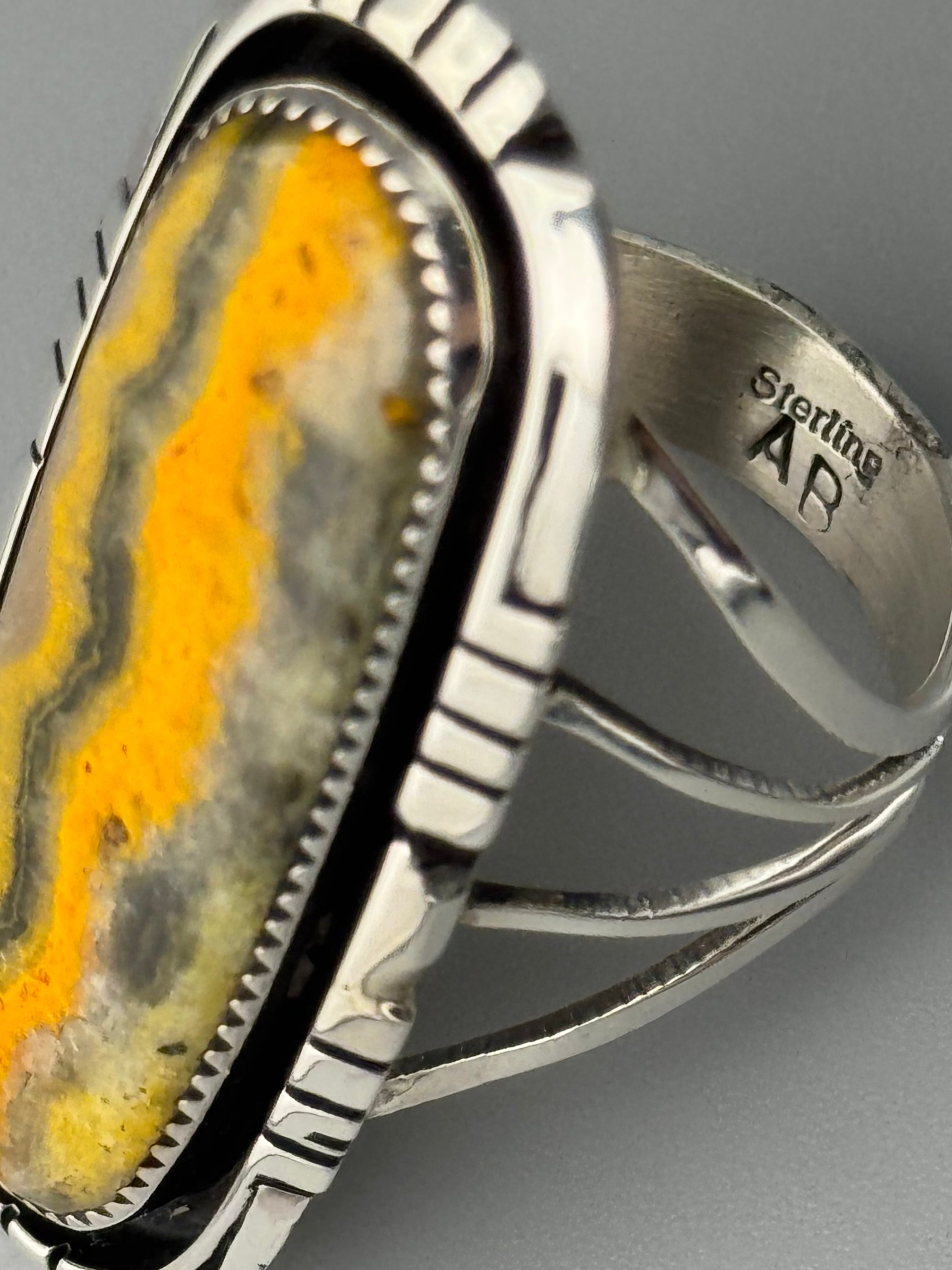 •BUMBLEBEE JASPER - STORM• Navajo silver ring (size 10)