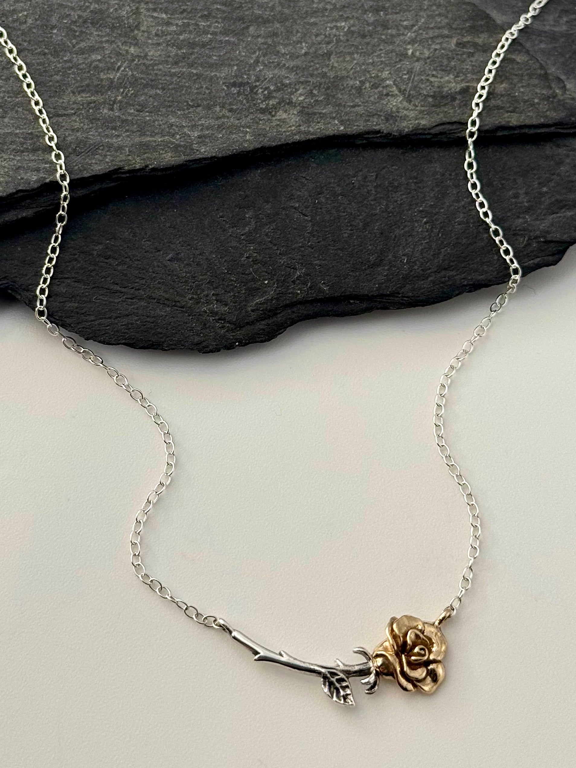 •EVERY ROSE• recycled silver + bronze necklace