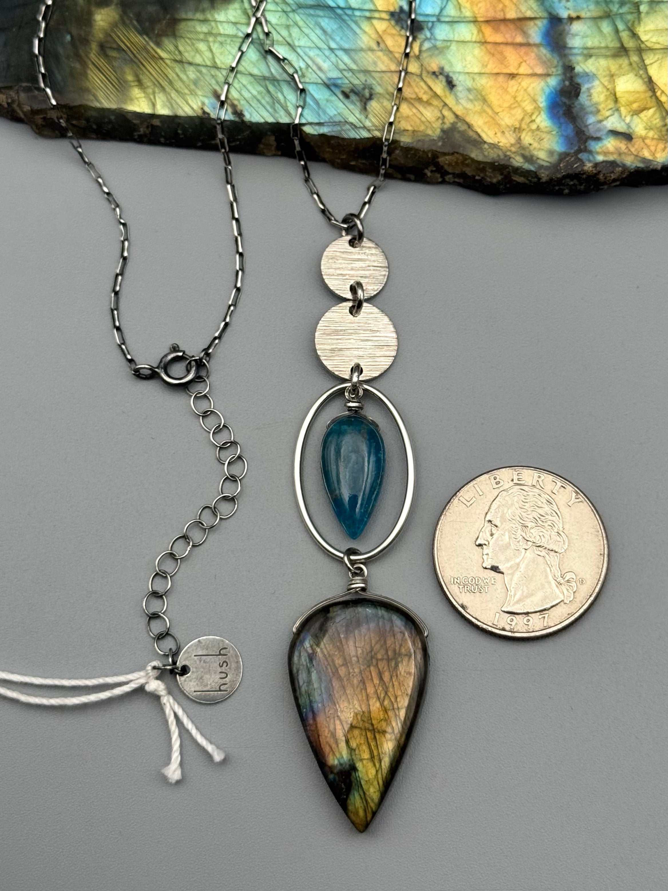 •NYX• labradorite + apatite silver necklace (17"-19" long)