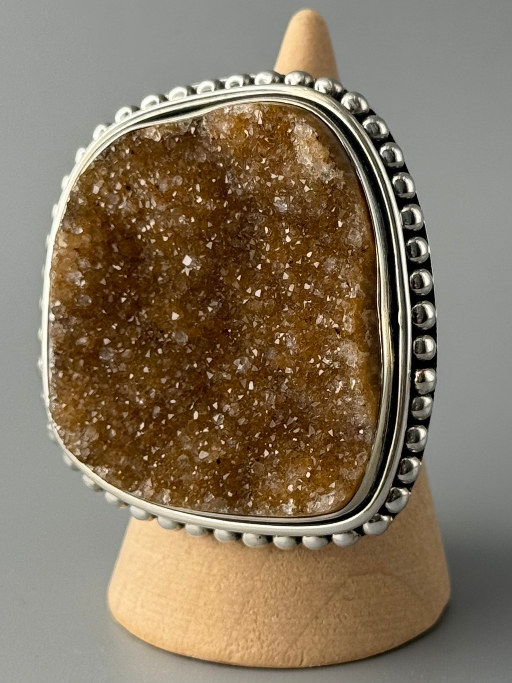 •COBALTO CALCITE DRUZY - FREEFORM• dotted bezel silver ring (size 9)