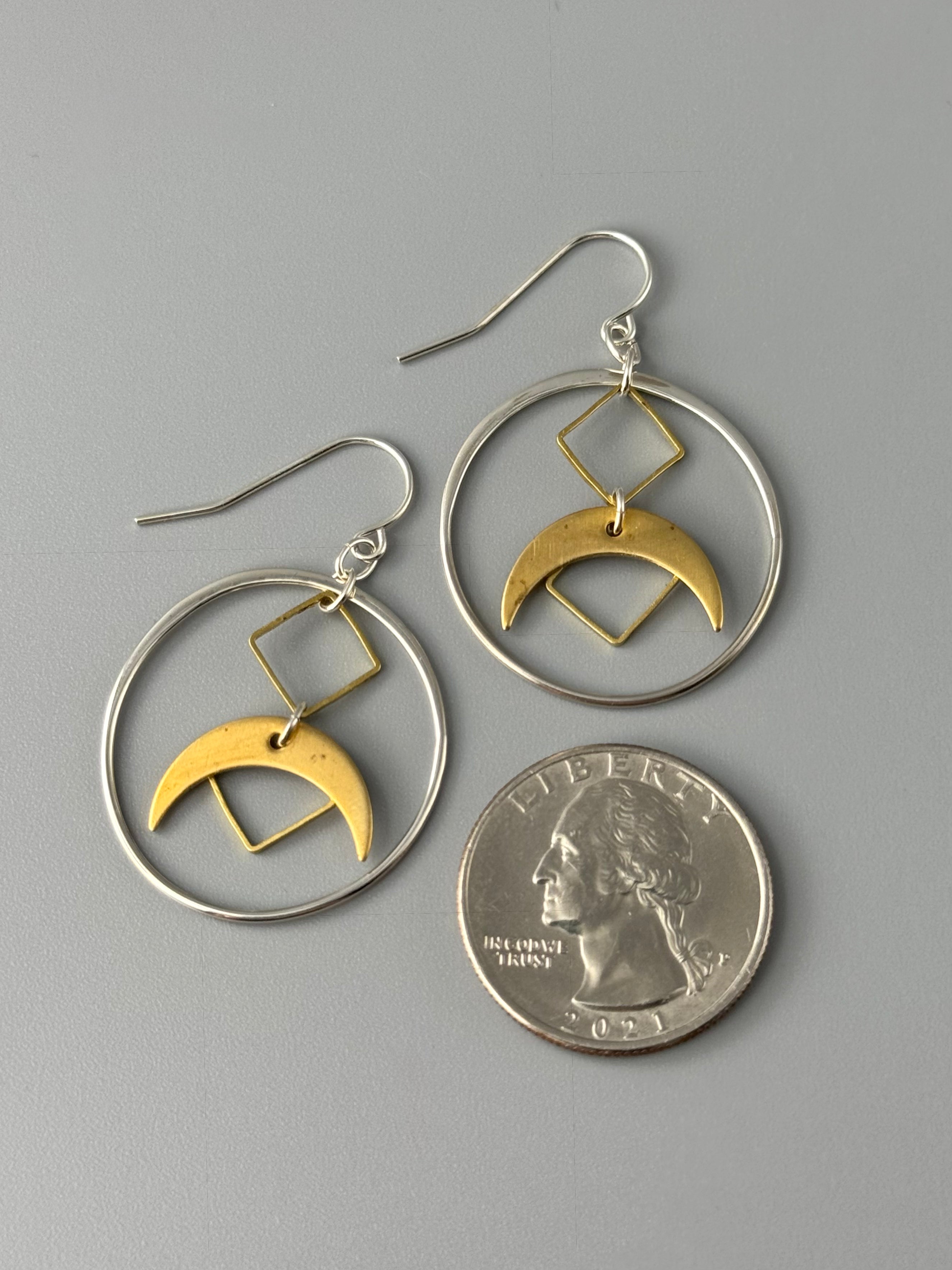 •GEO CRESCENT HOOP• mixed metal hoop earrings