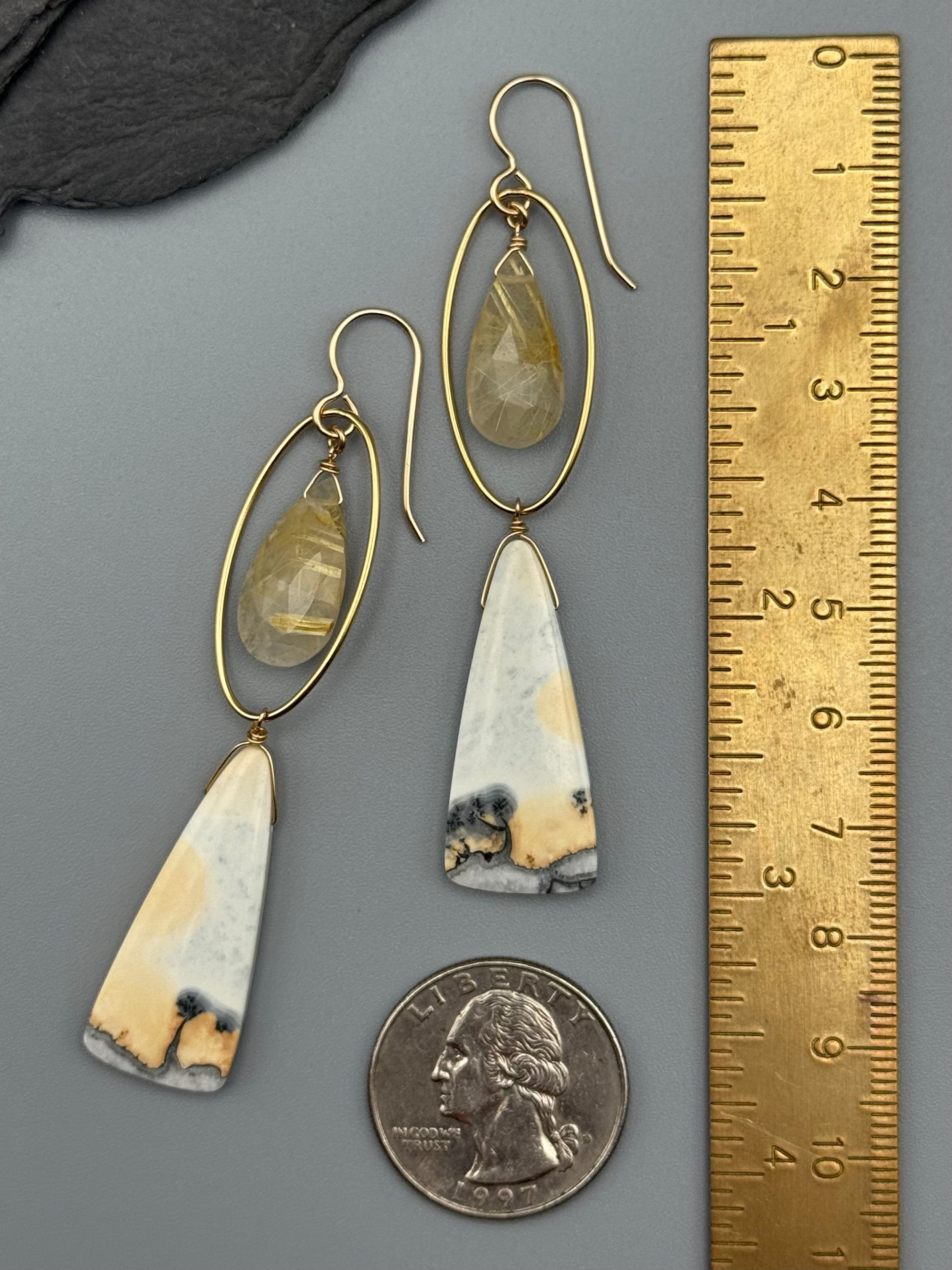 •LUNA• rutilated quartz + jasper gold earrings