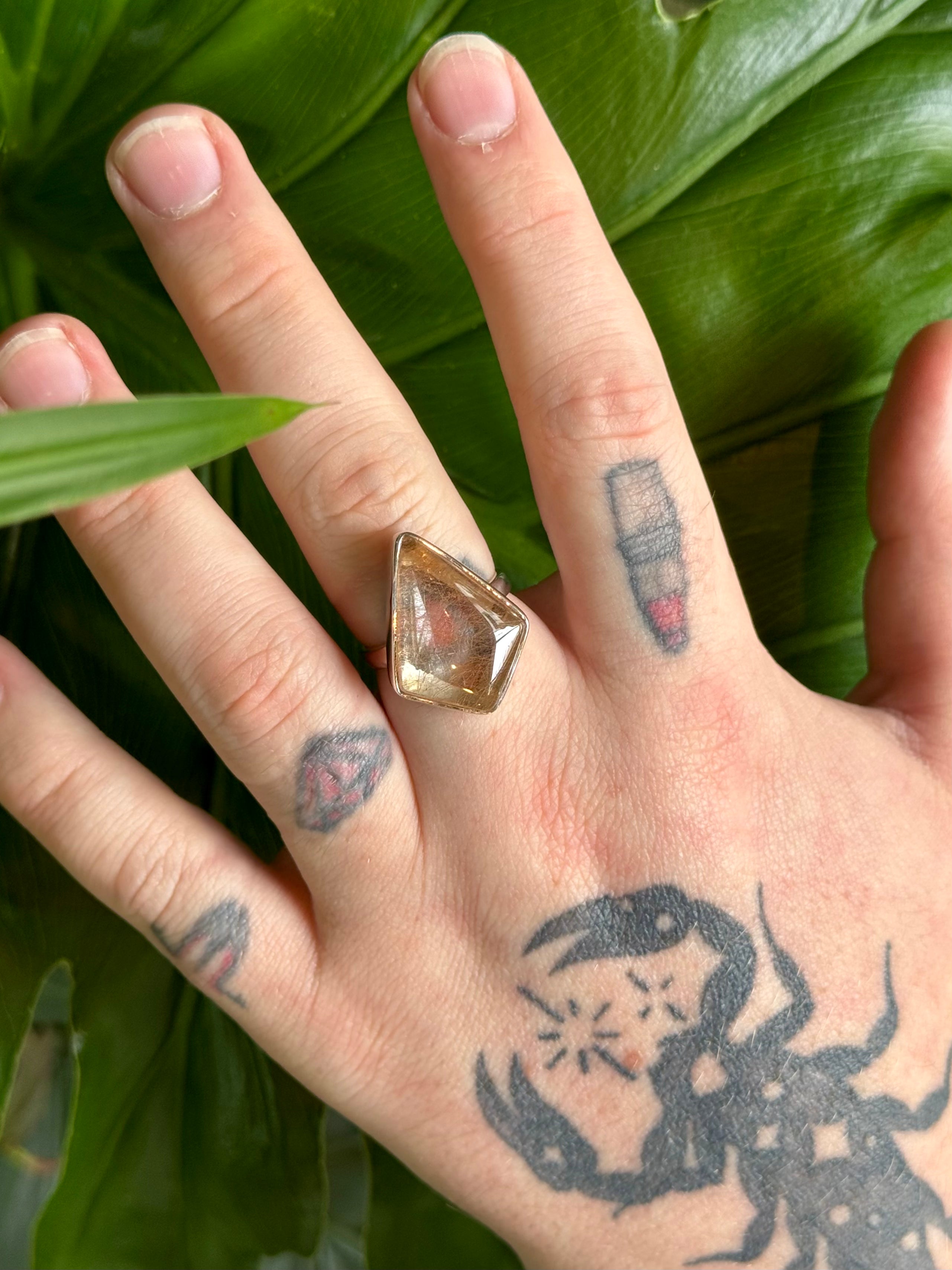 •RUTILATED QUARTZ - KITE• silver ring (size 9)
