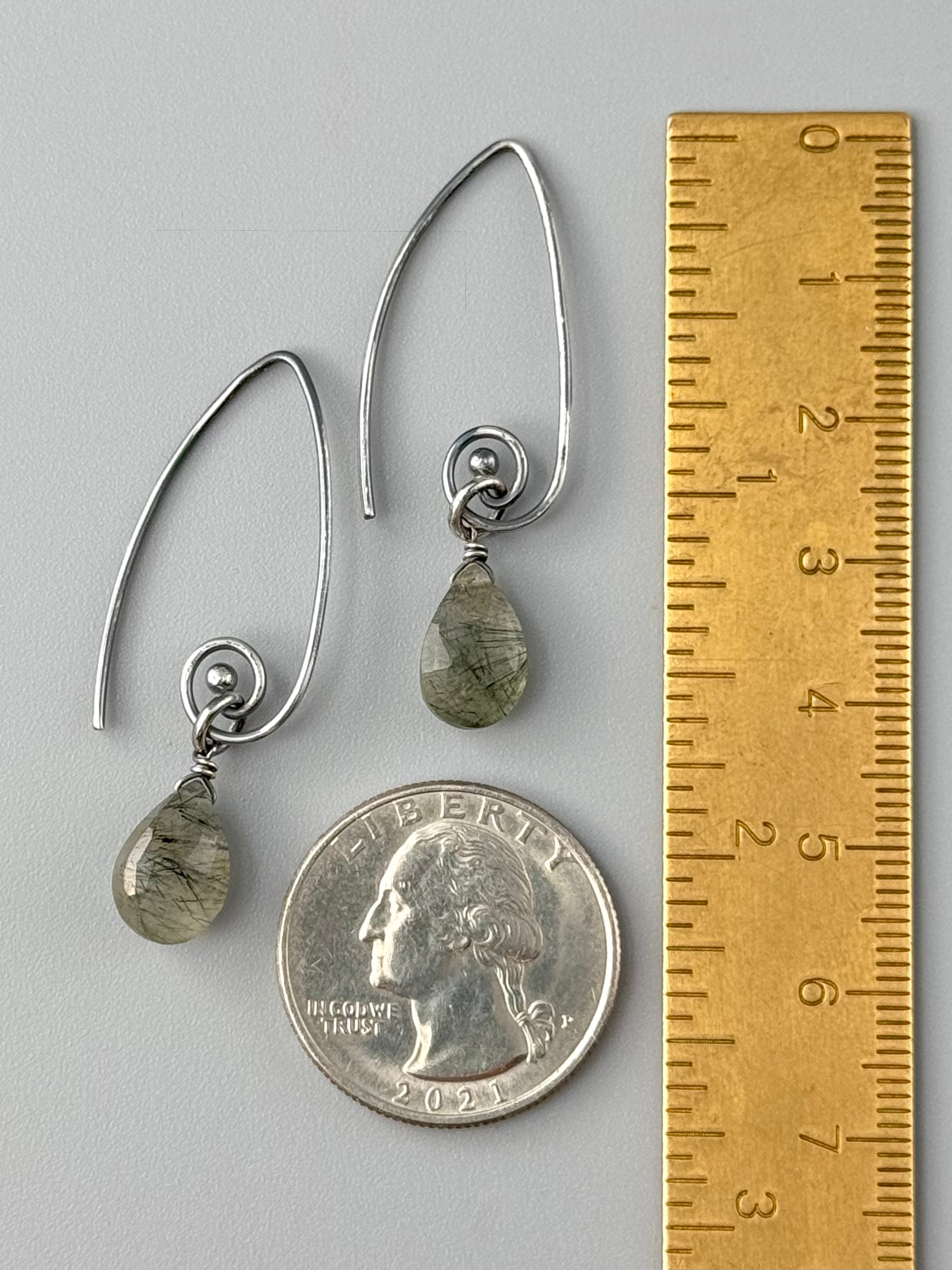 •UNDERCURRENT• green tourmalinated quartz + silver earrings