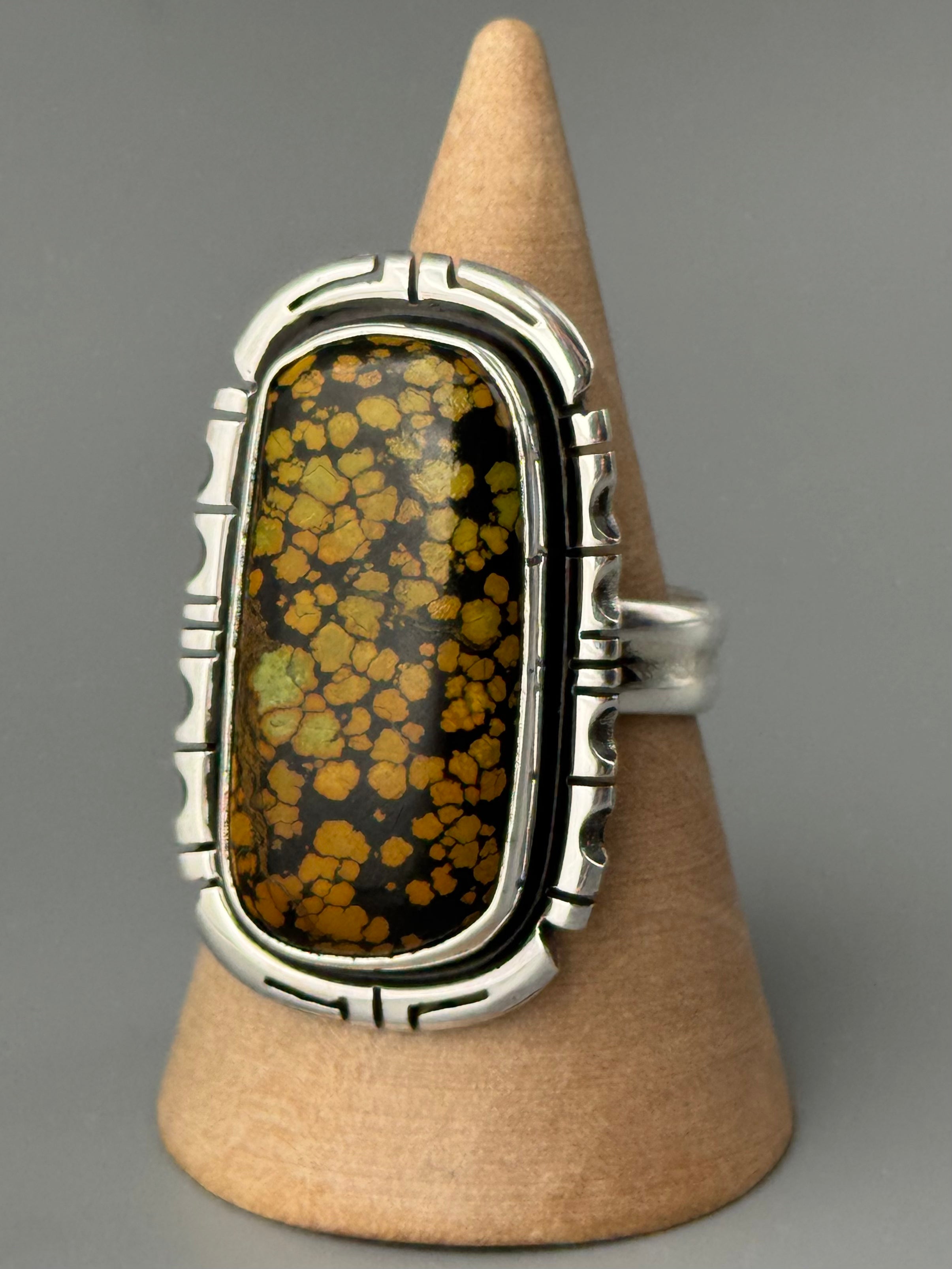 •BLACKJACK TURQUOISE - STORM• Navajo adjustable silver ring