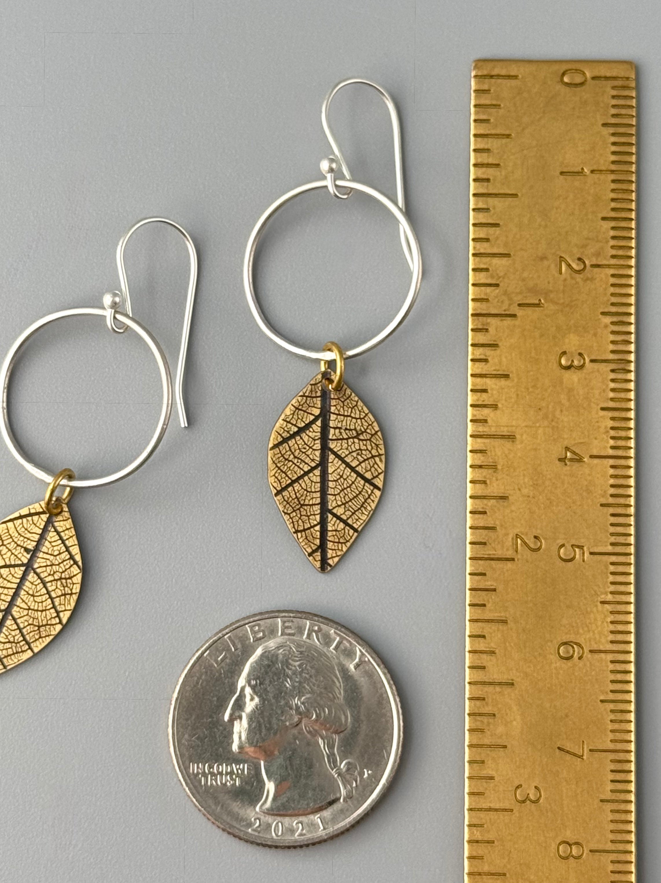 •LEAF MOON• mixed metal dangle earrings