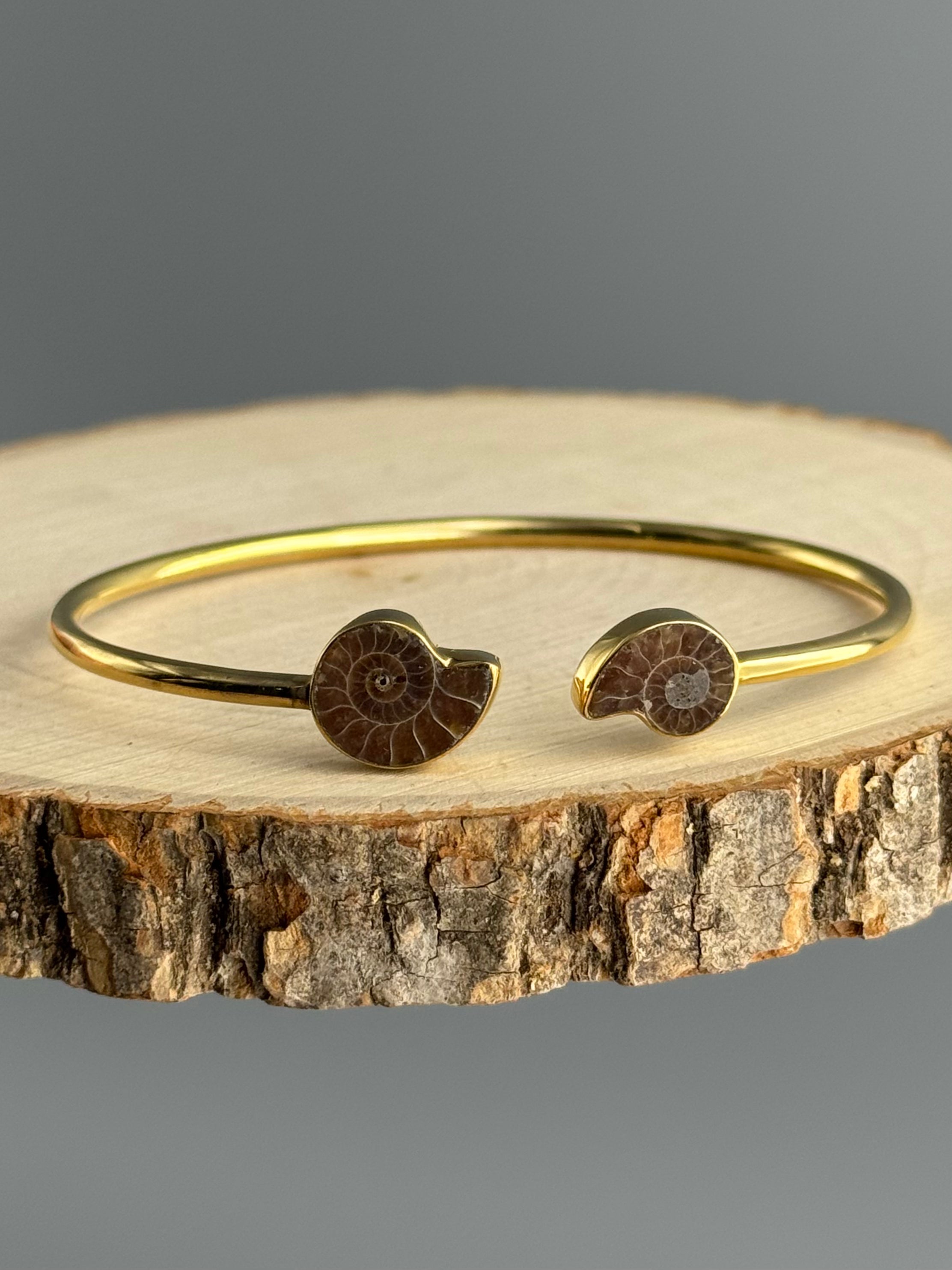 •DUO• ammonite + gold twist-on cuff bracelet