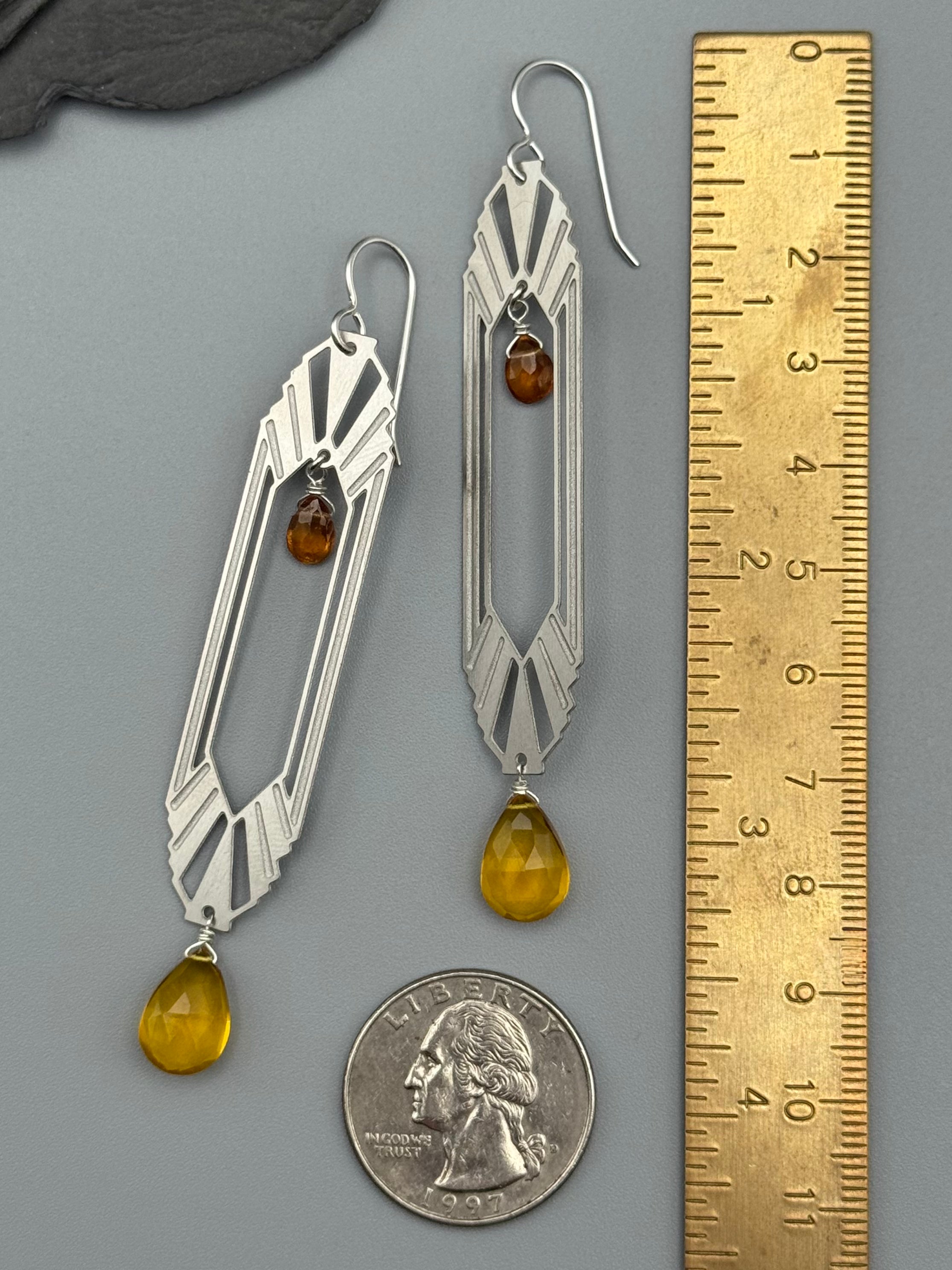 •DECO DOORWAY• hessonite garnet + citrine silver earrings