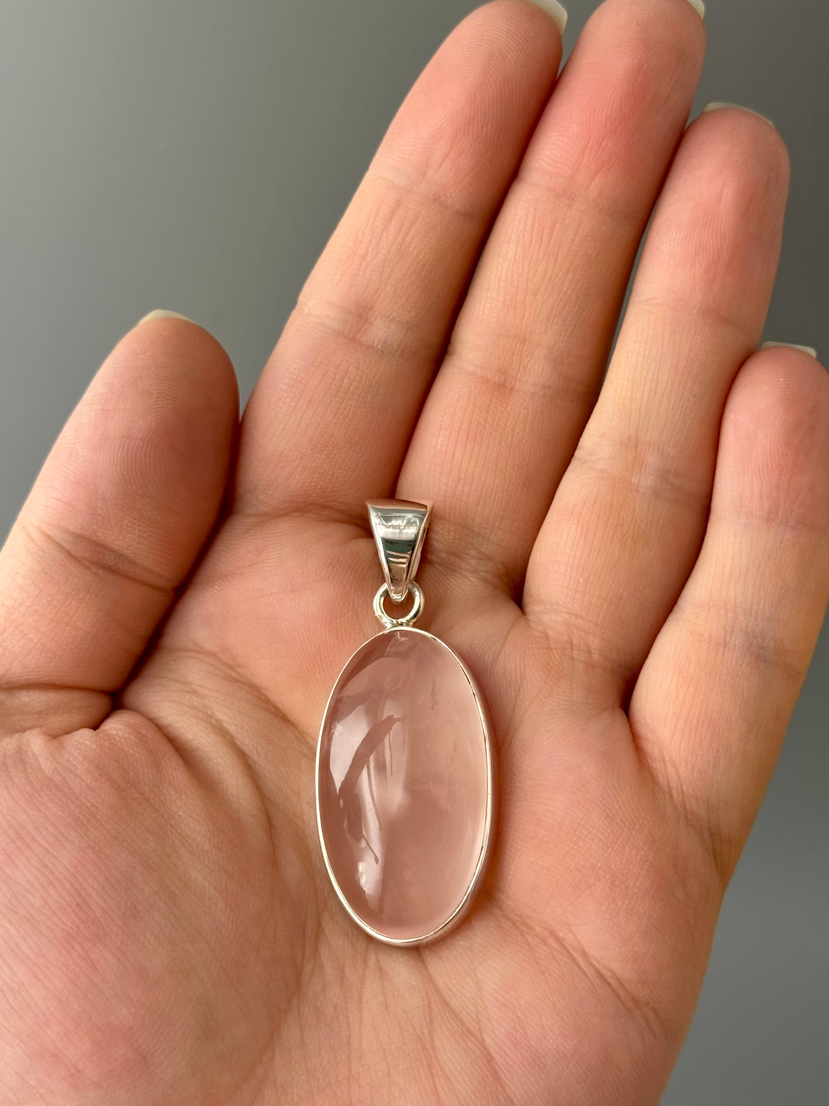•ROSE QUARTZ - MEDIUM OVAL• sterling silver pendant
