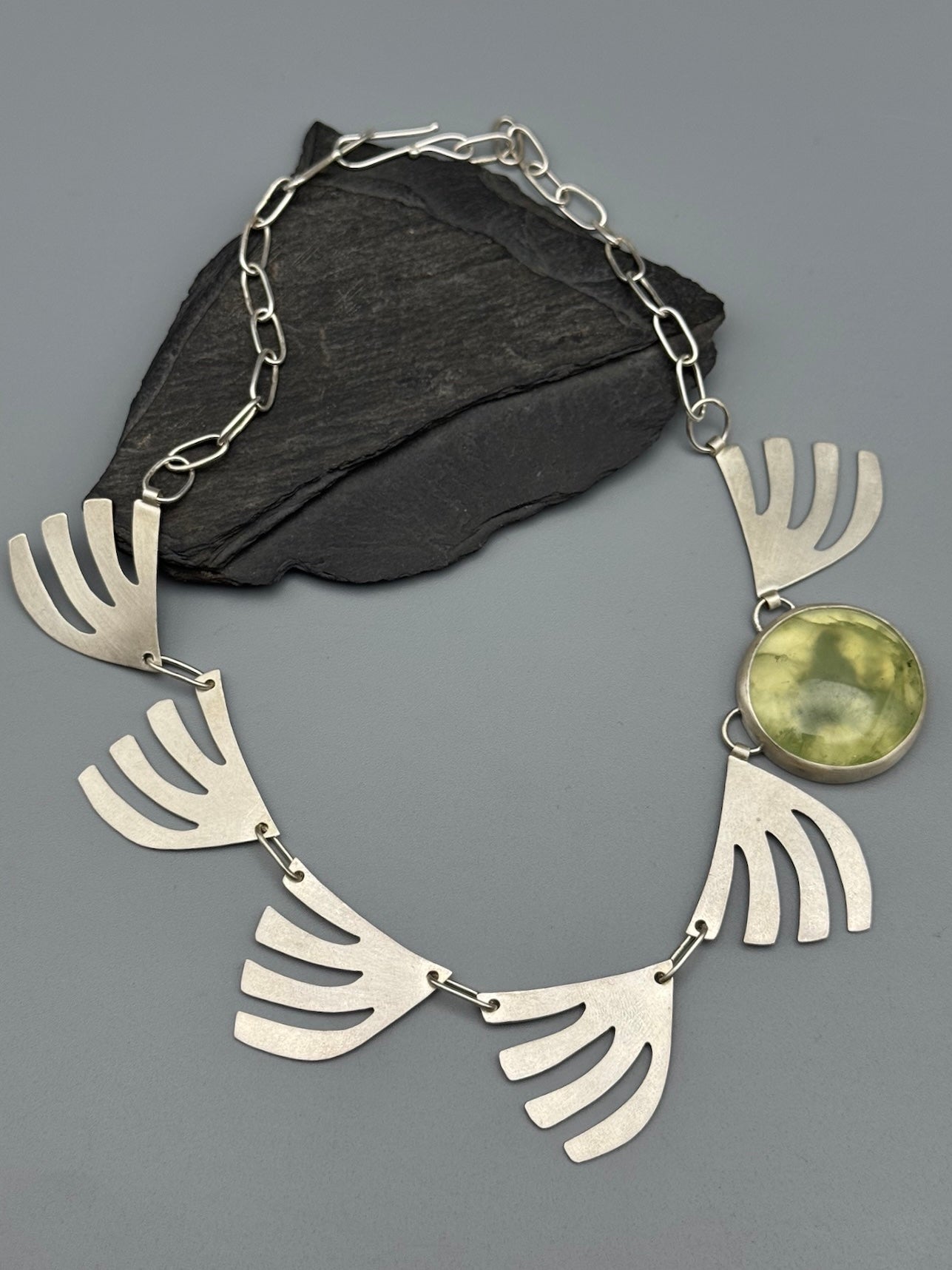 •LUNA• prehnite + silver necklace (up to 18" long)