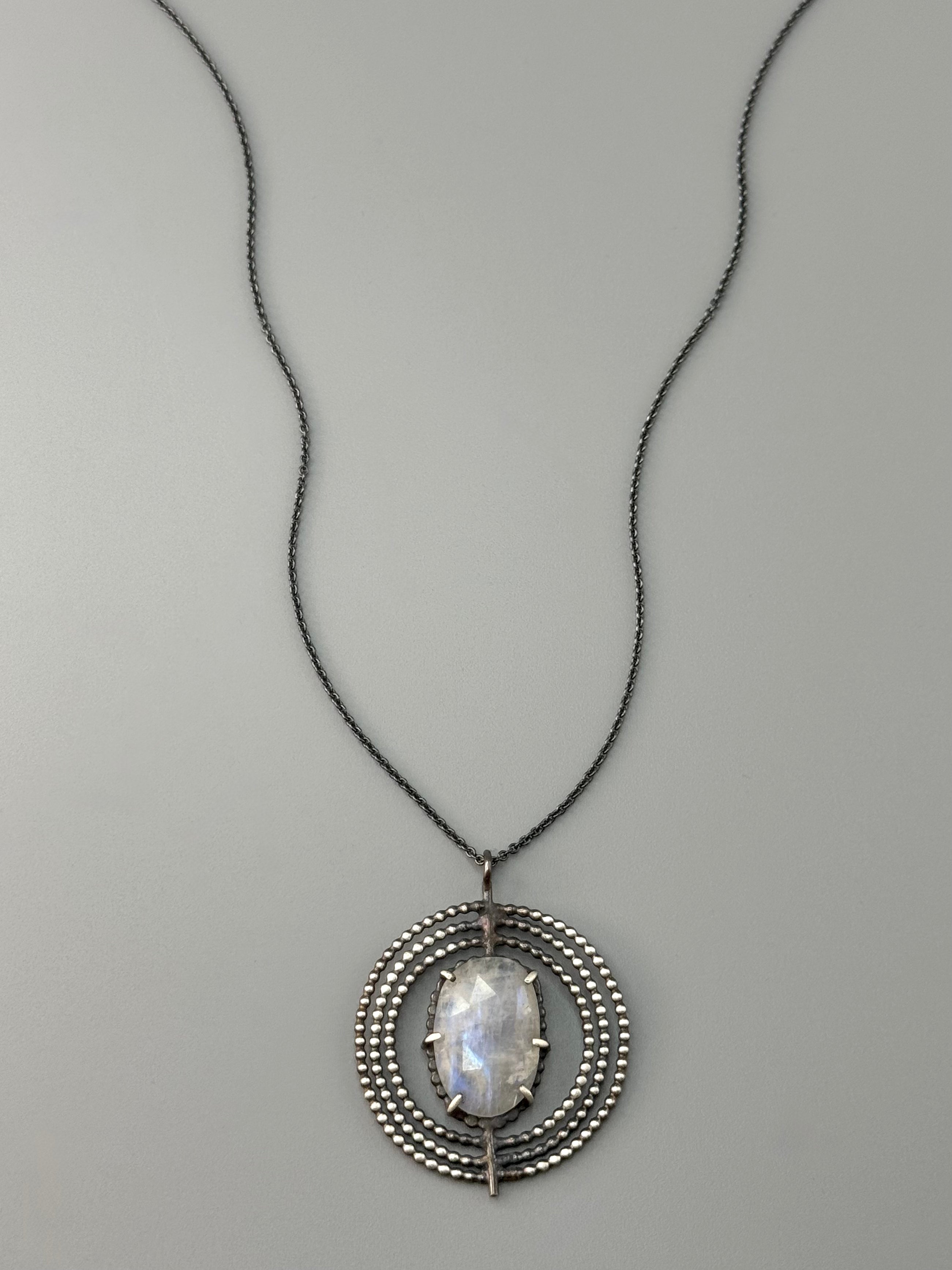 •INNER COMPASS• rainbow moonstone oval + silver necklace (18" long)
