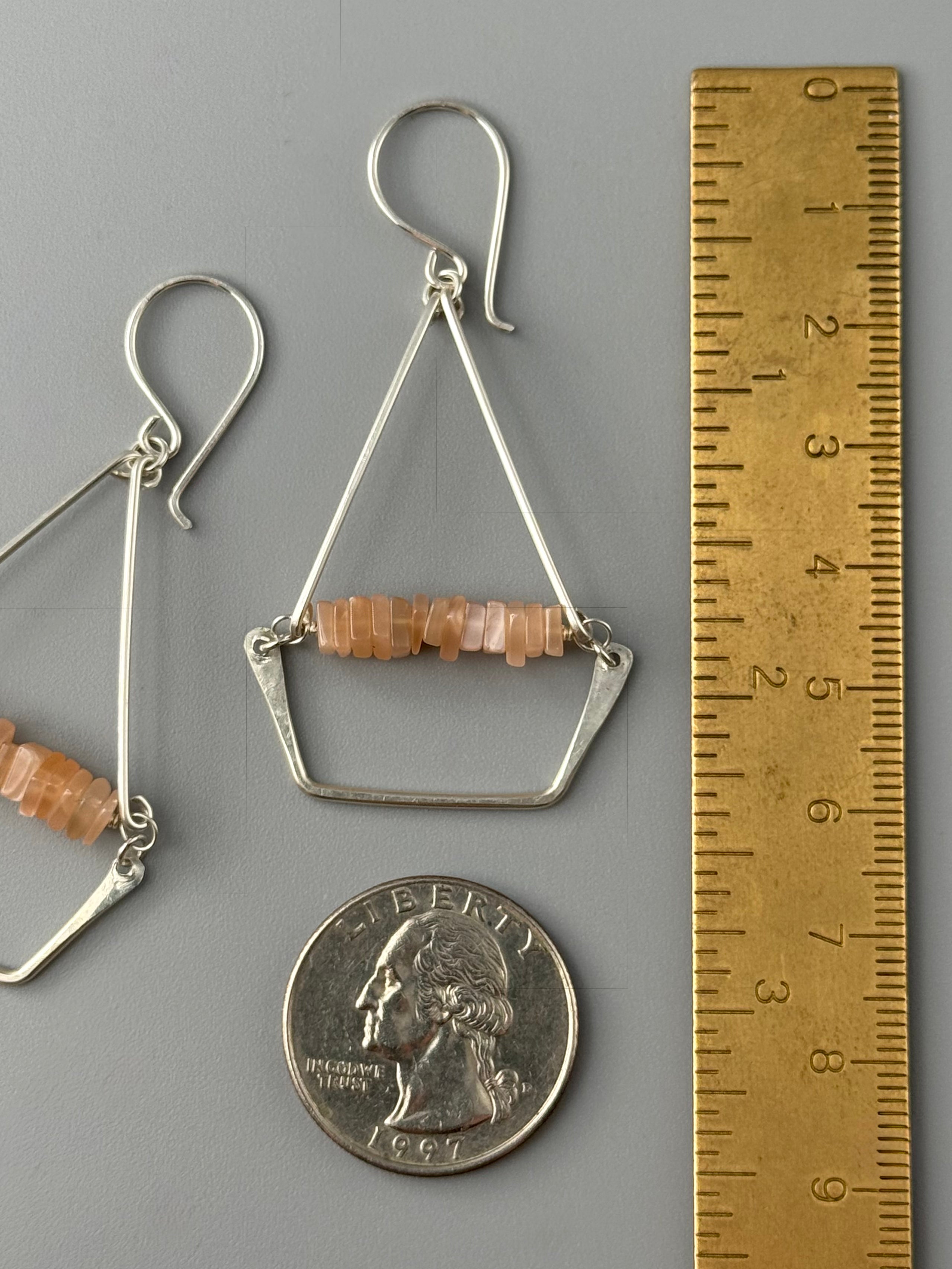 •SWING• peach moonstone + silver earrings