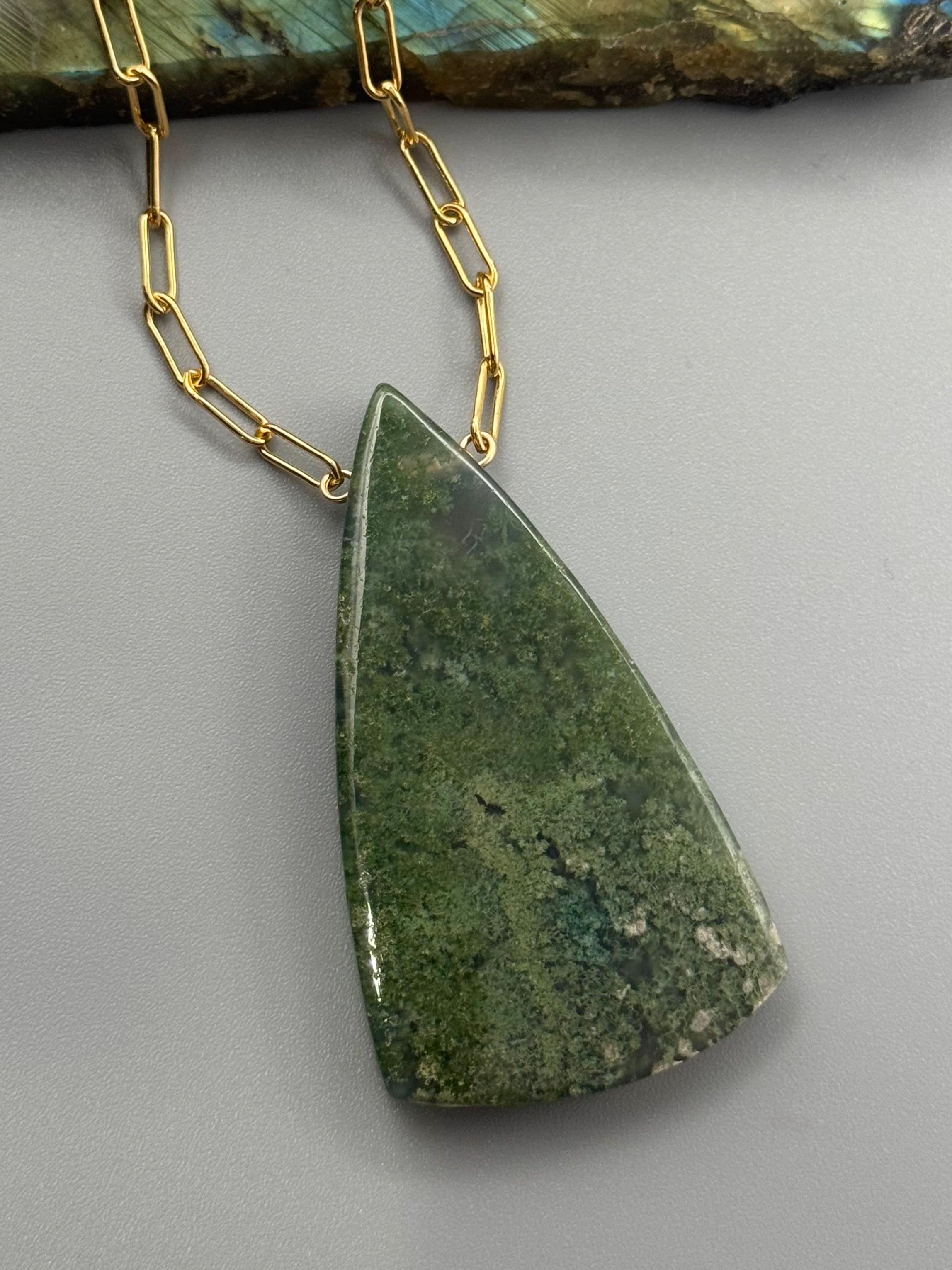 •AEON• moss agate + gold necklace (18"-20" long)