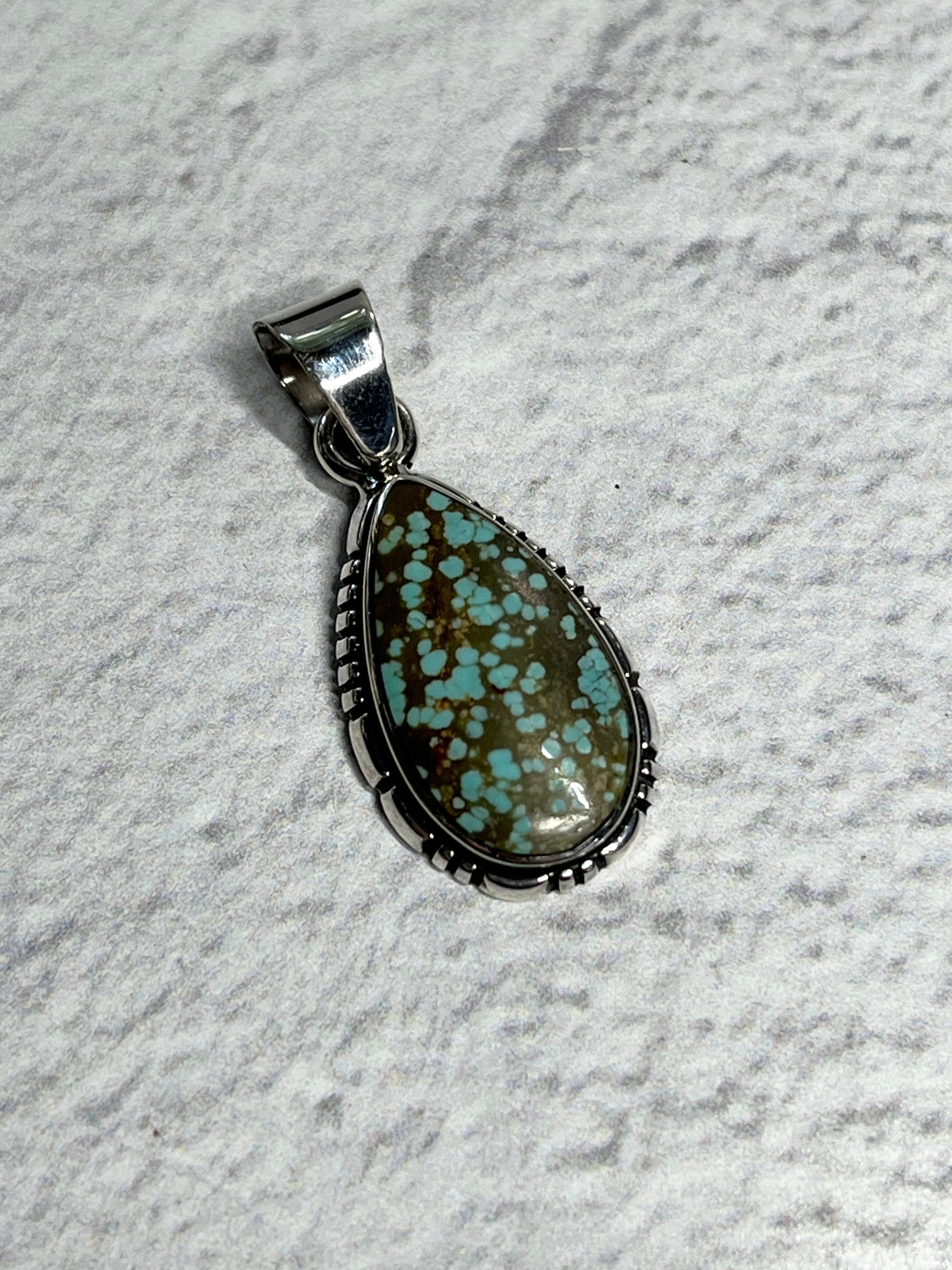 •#8 NEVADA TURQUOISE• Navajo silver teardrop pendant