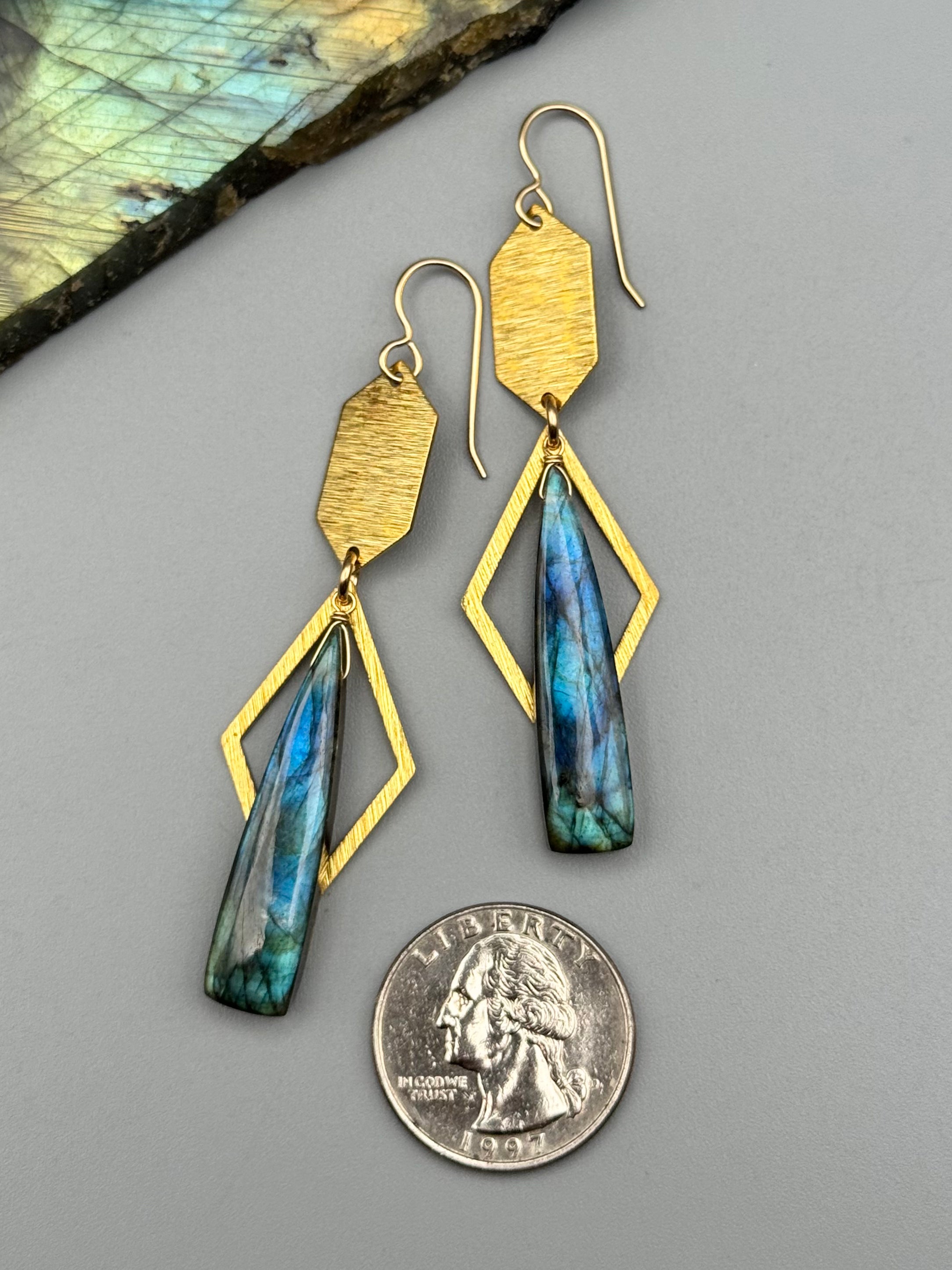 •DIAMOND HEX• labradorite tower + gold earrings