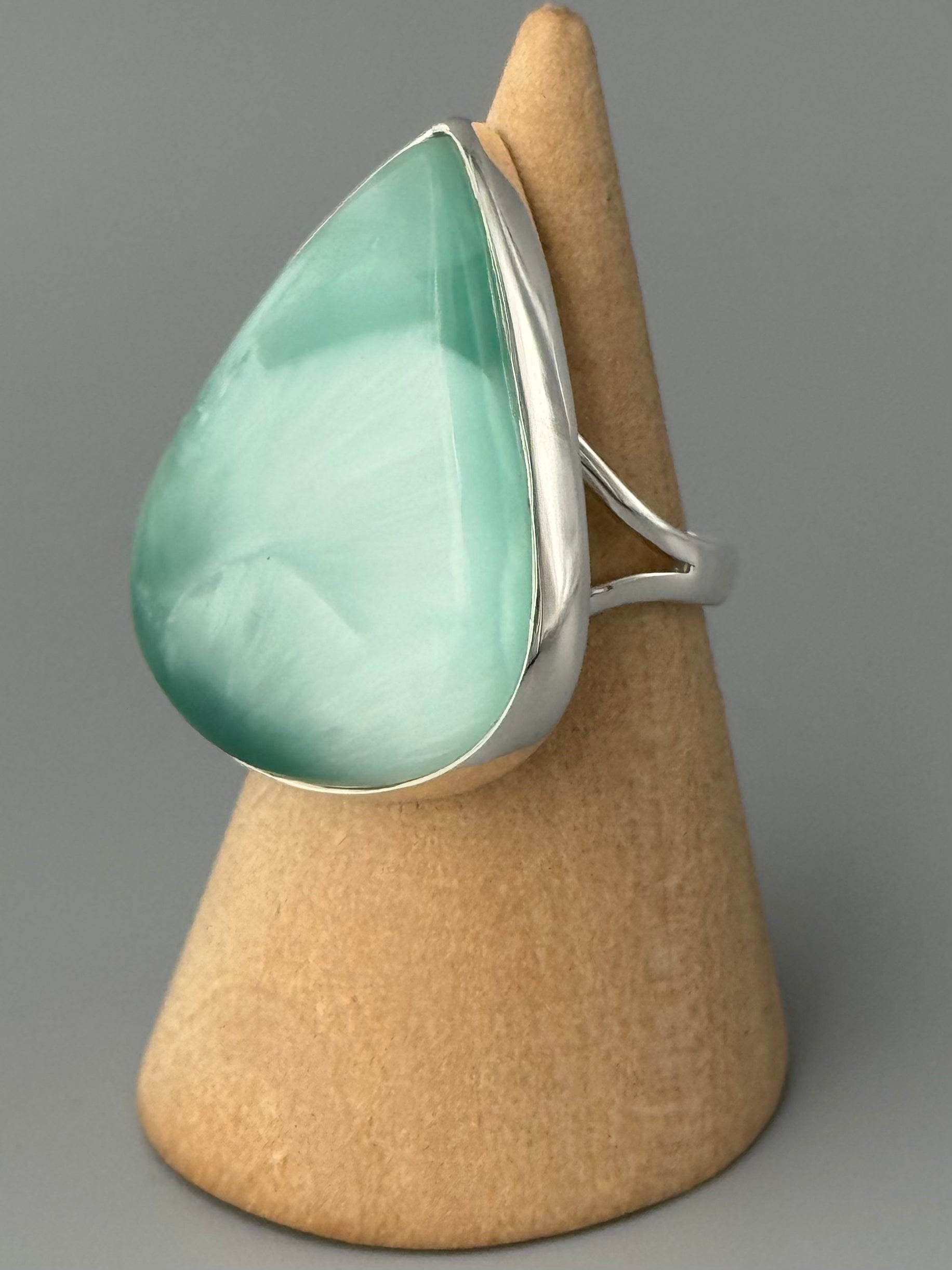•HEMIMORPHITE - CHUNKY TEAR• split band silver ring (size 7)