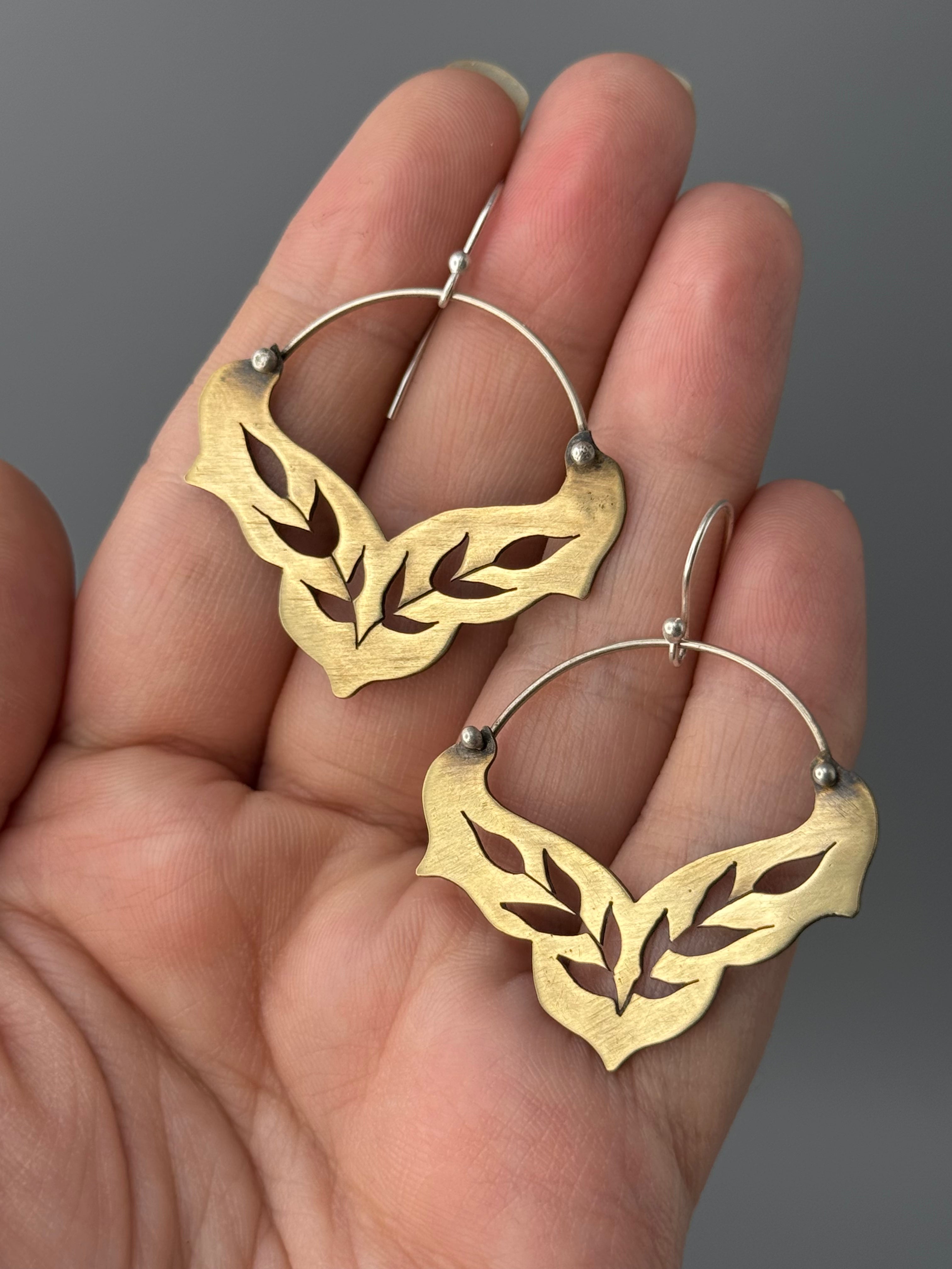 •SWEETGRASS FANCY CRESCENT• mixed metal dangle earrings