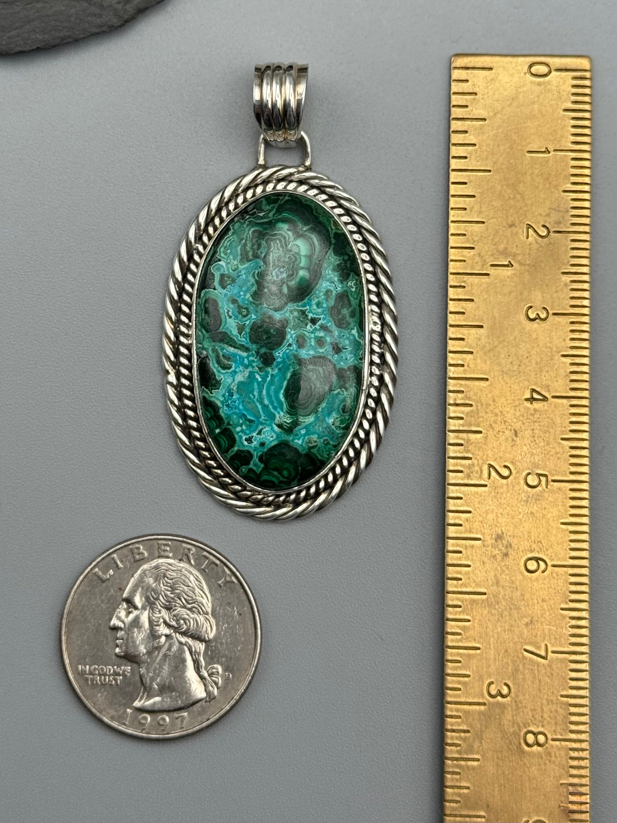 •MALACHITE CHRYSOCOLLA - OVAL• rope bezel silver pendant