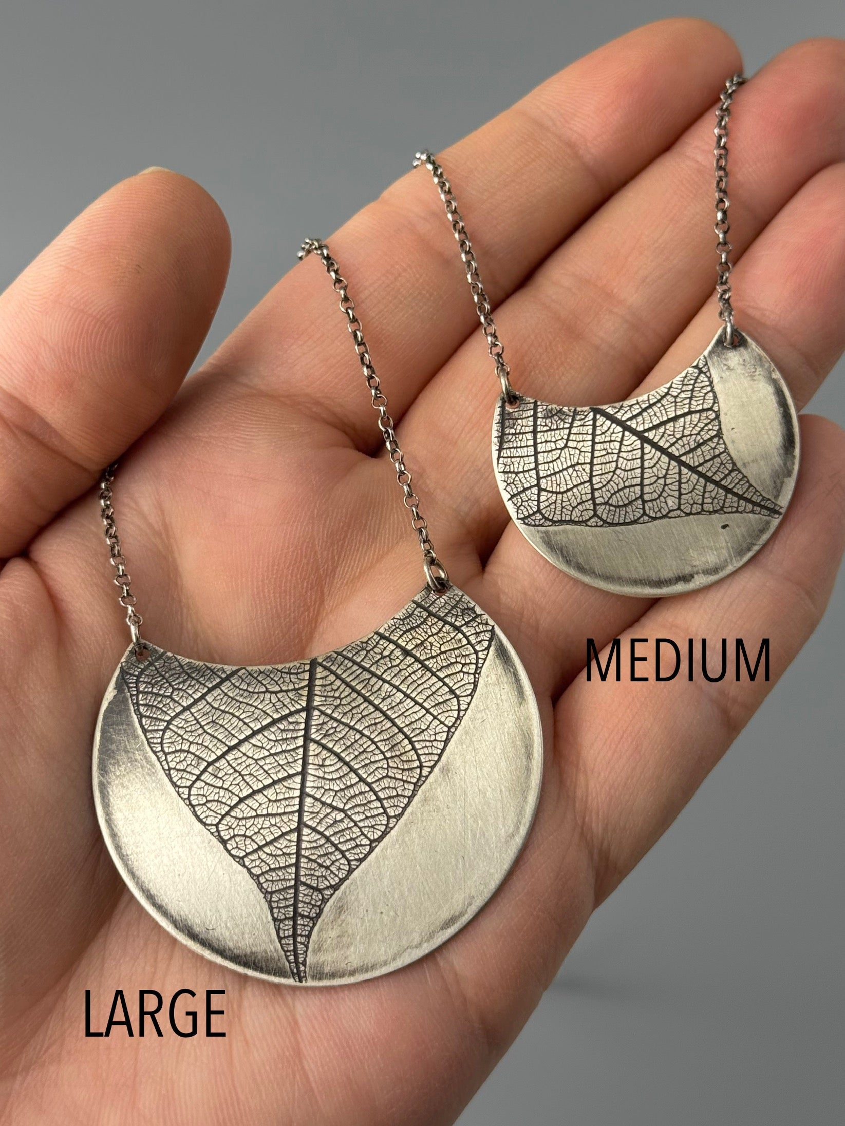 •LEAF CRESCENT• silver necklace (20" long)