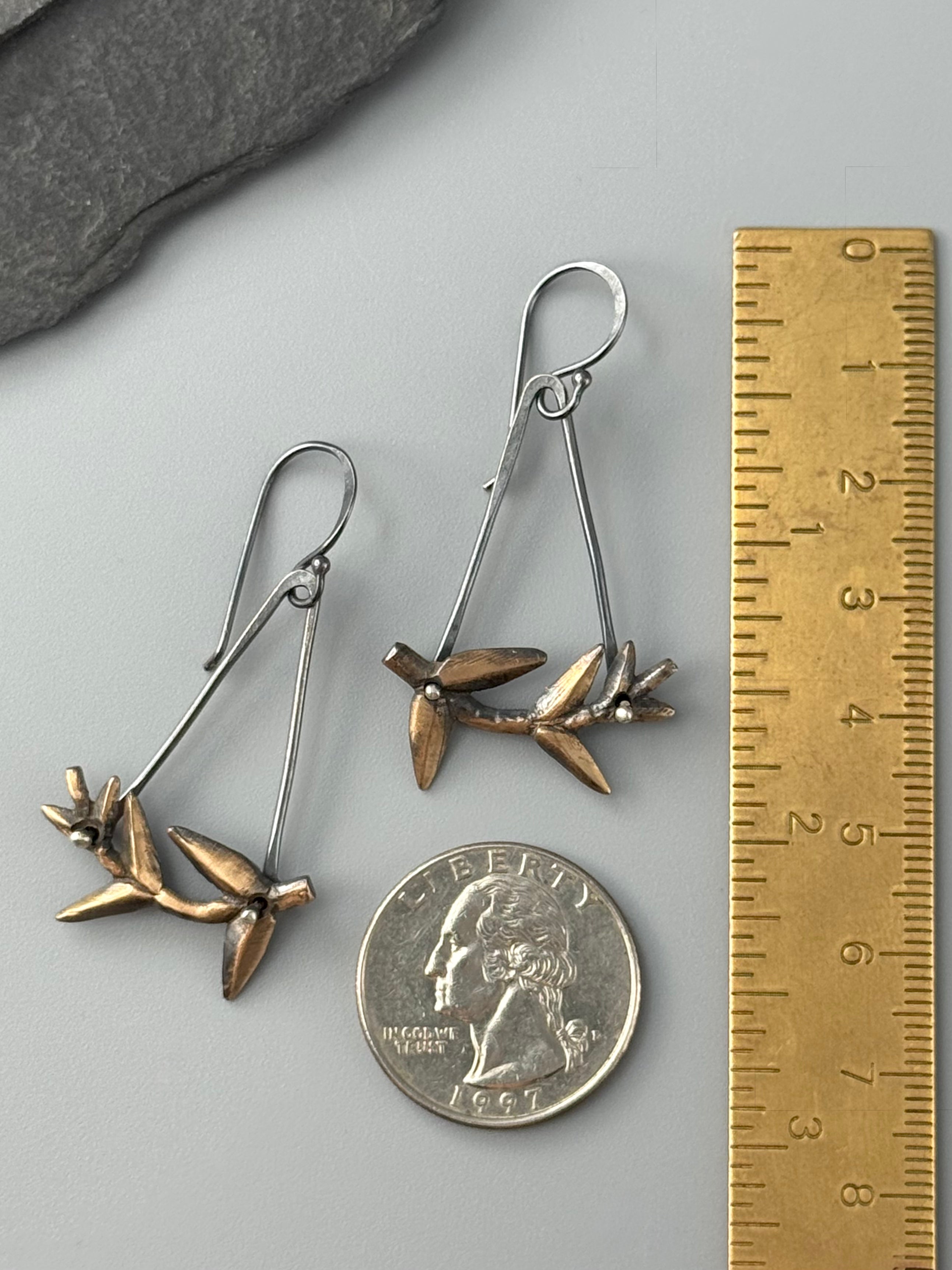 •ANGLED LEAF• mixed metal dangle earrings